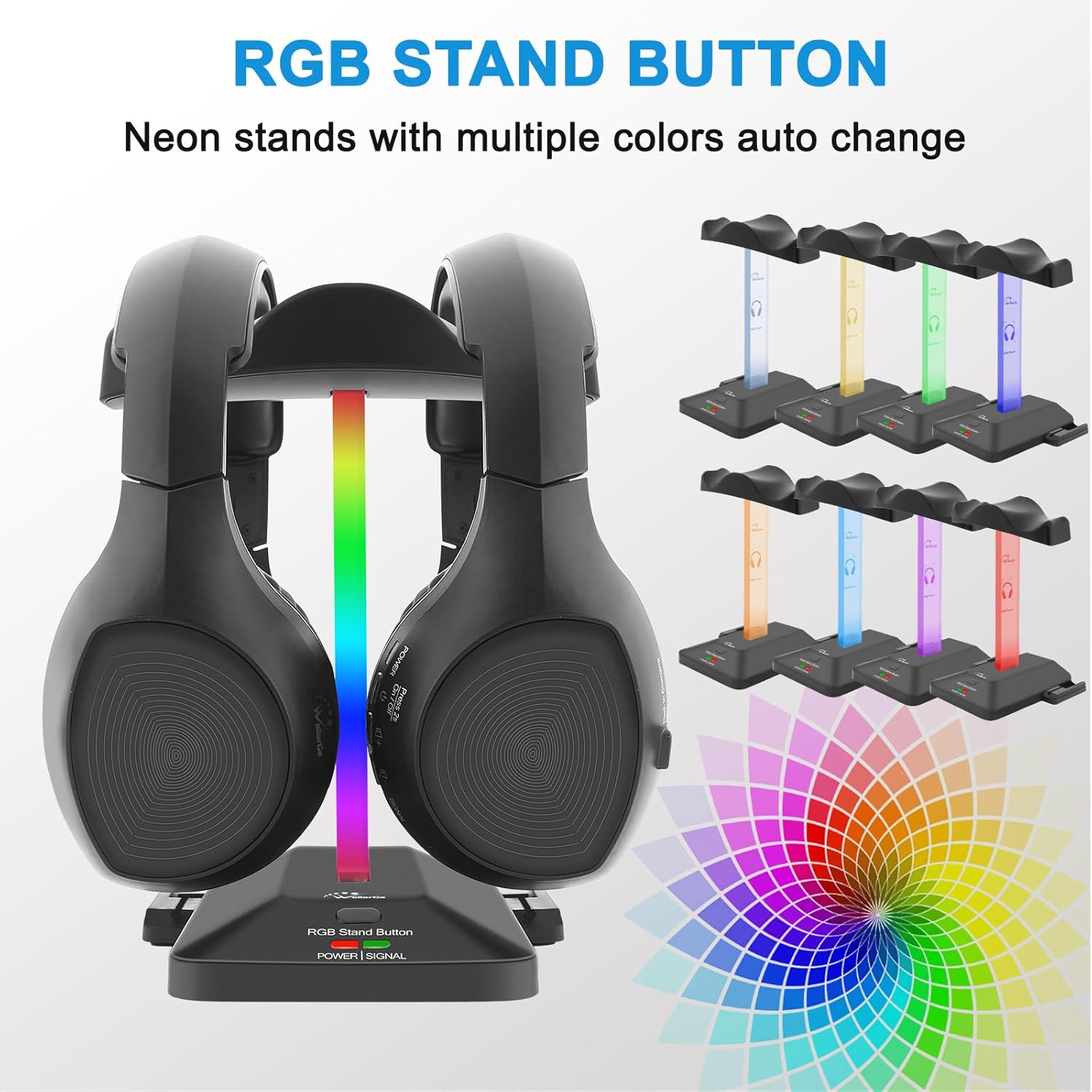WallarGe Auriculares inalámbricos duales para ver televisión con base de carga de transmisor RF de 5.8 GHz, auriculares inalámbricos para 25 horas
