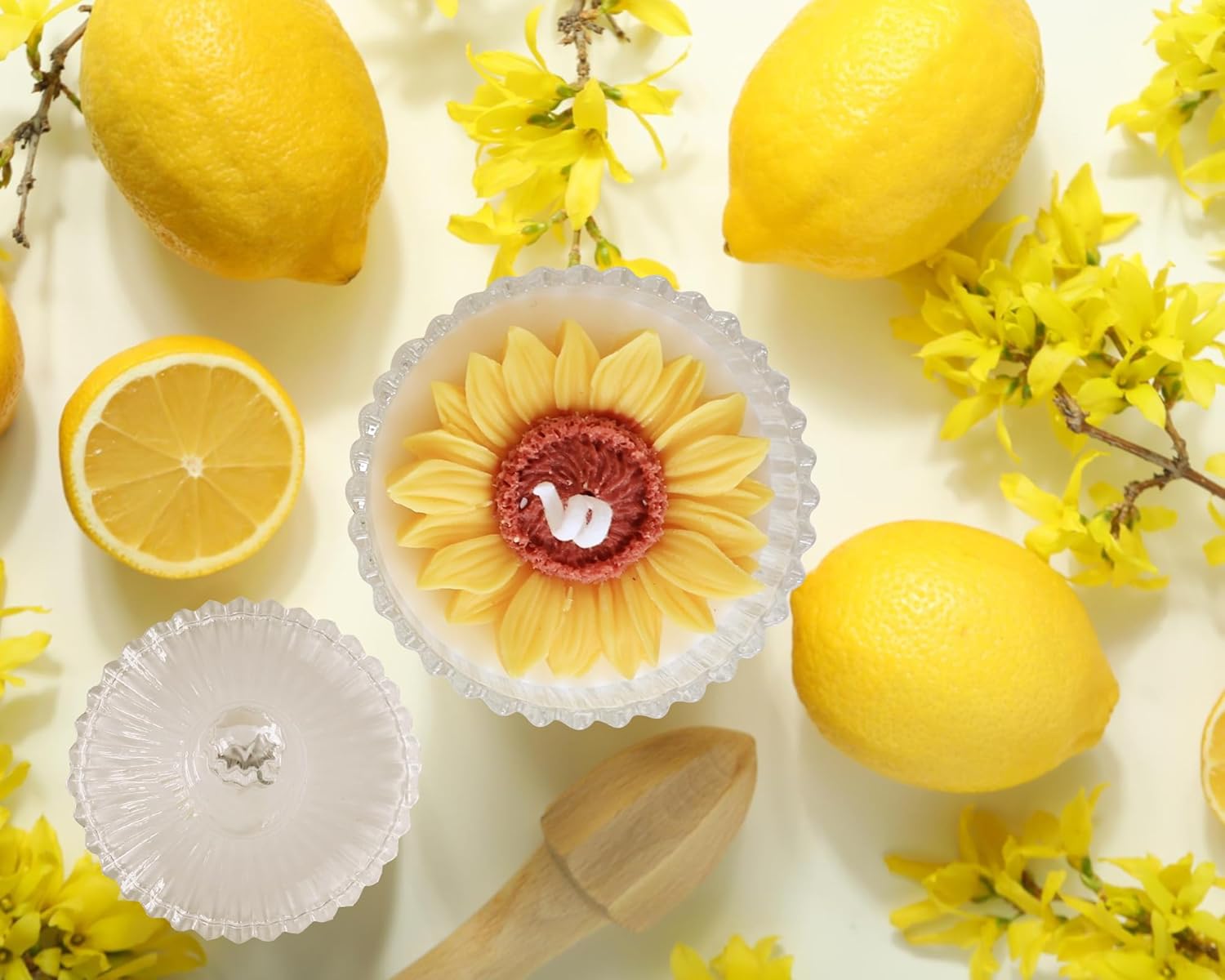 Vela de girasol amarilla en tarro de cristal, velas perfumadas lilas para decoración del hogar, regalo de Navidad de Acción de Gracias
