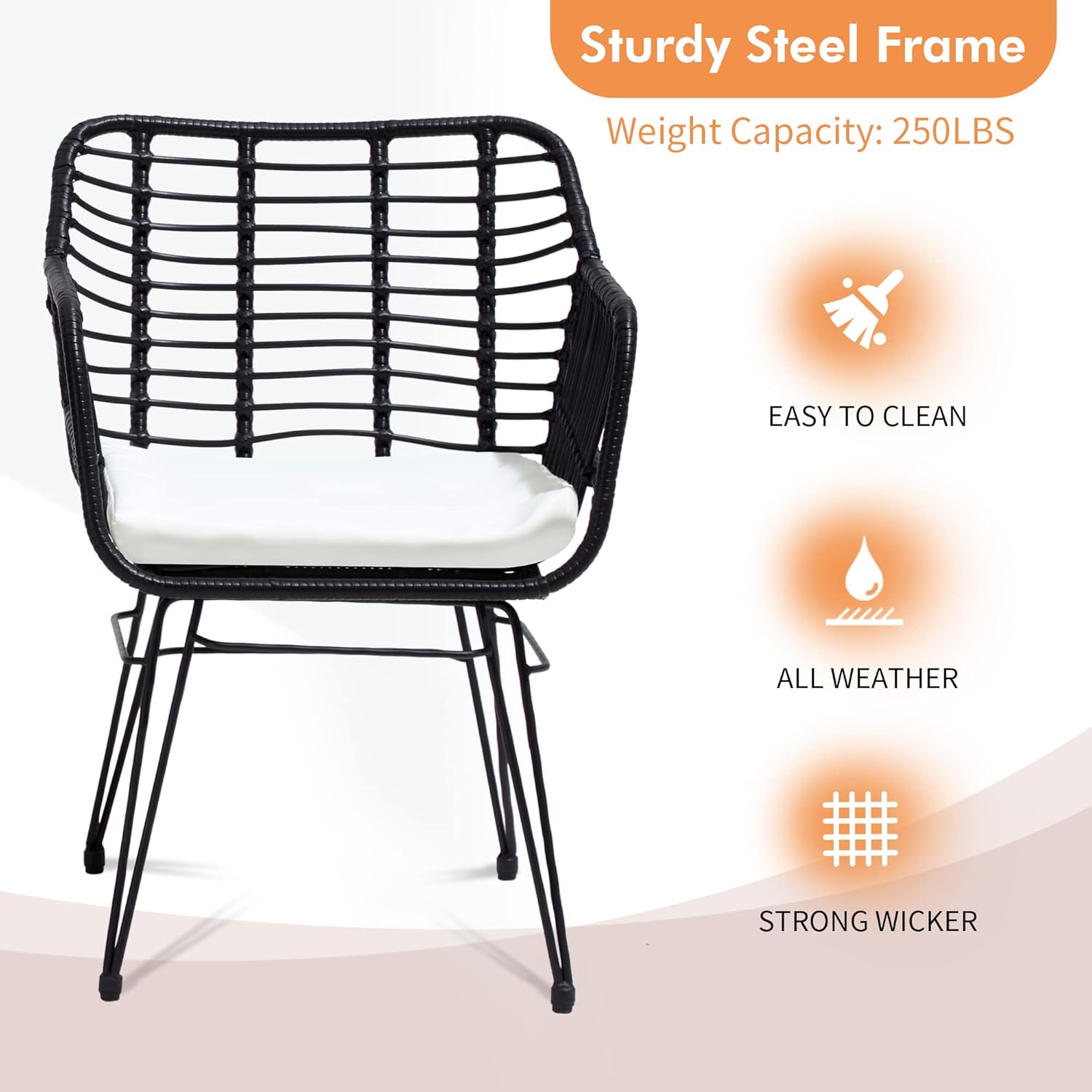 Juego de muebles de mimbre de 3 piezas, incluye 2 sillas y mesa superior de cristal, ideal para porche, al aire libre, patio, apartamento, balcón,
