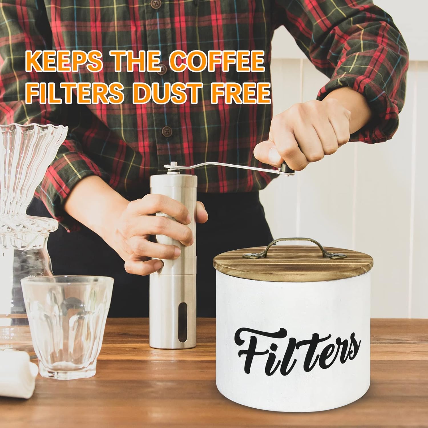 Soporte para filtro de café, cesta de almacenamiento de filtro blanco para mostrador, funda de madera, accesorios de barra de café, estación de