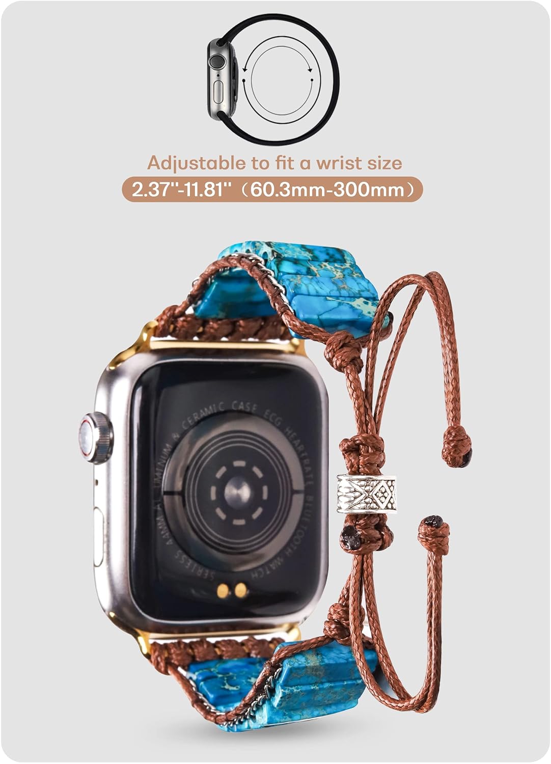 Smarwiss Handmade Boho Watch Bracelet Compatible with Apple Watch Band 41mm 40mm 38mm, Turquoise Wax Rope Weaving Beads Watch Strap for iwatch