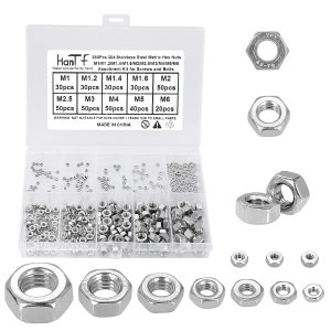 Kit surtido de 380 tuercas hexagonales métricas pequeñas para tornillo de micro, acero inoxidable 304, tuercas hexagonales M1 M1.2 M1.4 M1.6 M2 M2.5 Kit surtido de 380 tuercas hexagonales métricas pequeñas para tornillo de micro, acero inoxidable 304, tuercas hexagonales M1 M1.2 M1.4 M1.6 M2 M2.5