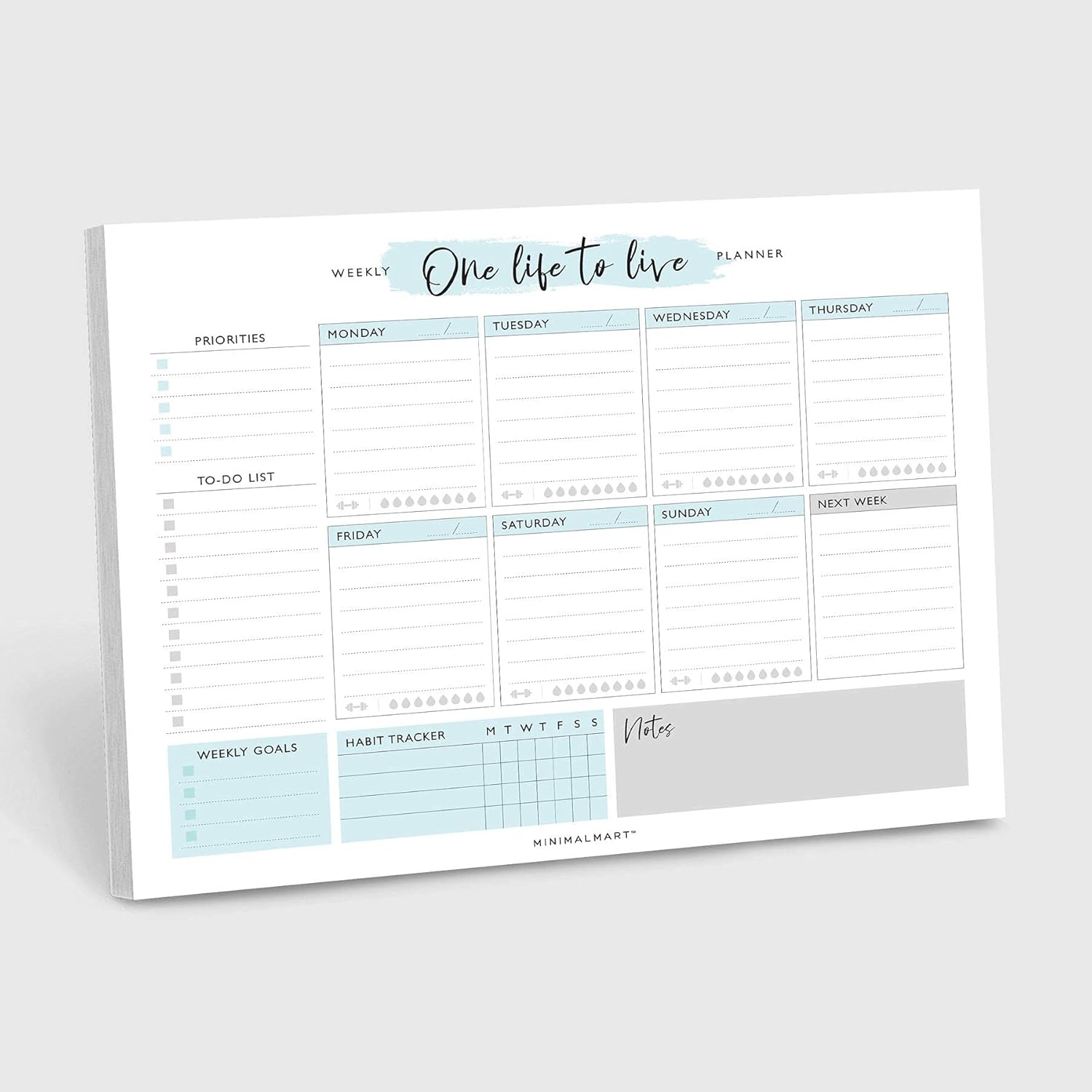 Planificador semanal lindo  50 hojas sin fecha  Calendario de productividad personal organizador para tareas diarias, citas, preparación de comidas,
