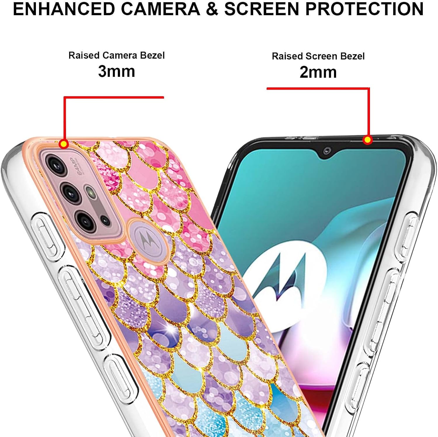 Monwutong Funda de teléfono delgada para Motorola G30, funda para Moto G20, funda para Moto G10, funda brillante IMD con patrón de mármol para niñas
