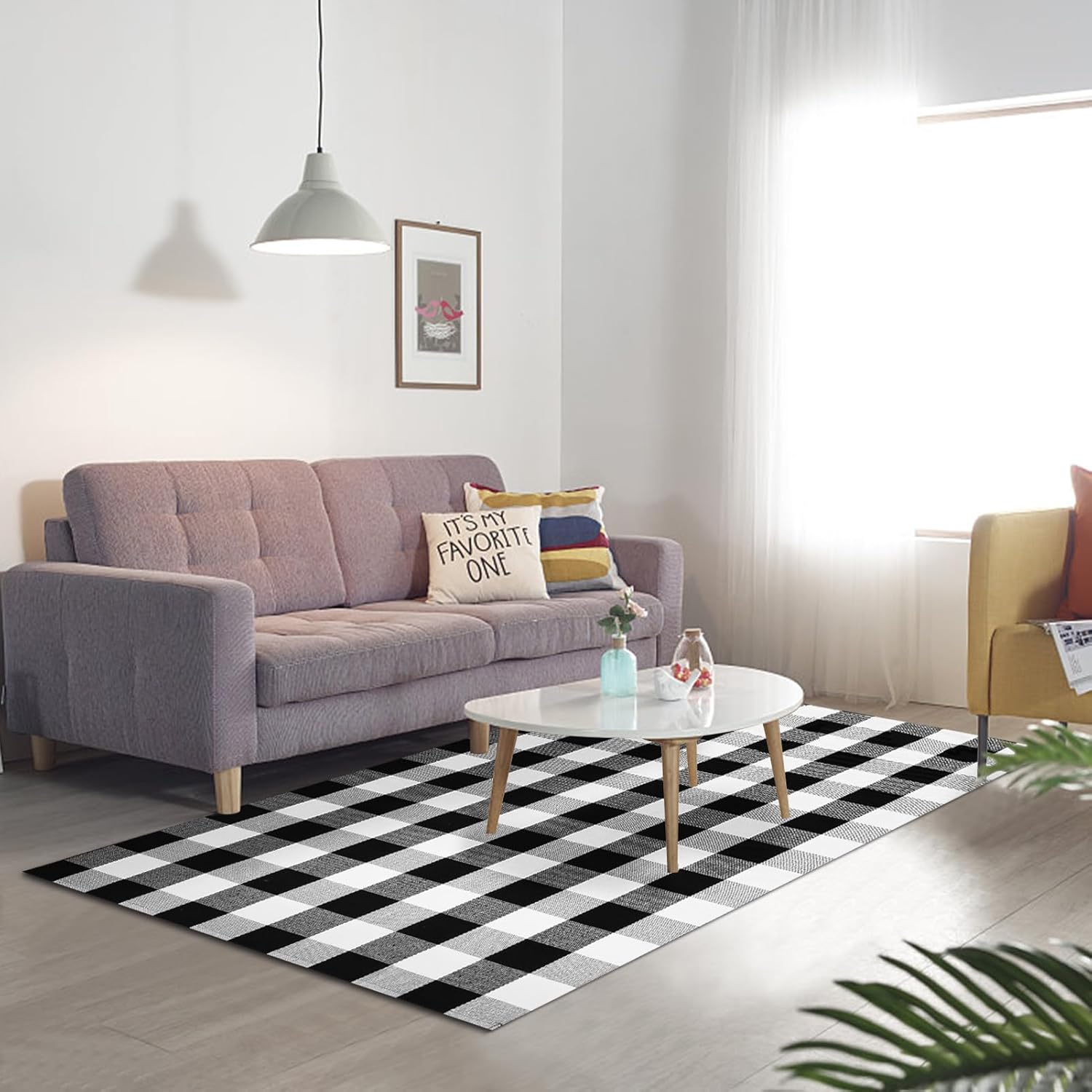 joybest Buffalo – Alfombra a cuadros de 4 x 6 pies, alfombra de algodón tejida a mano para interiores y exteriores, alfombra para patio, sala de