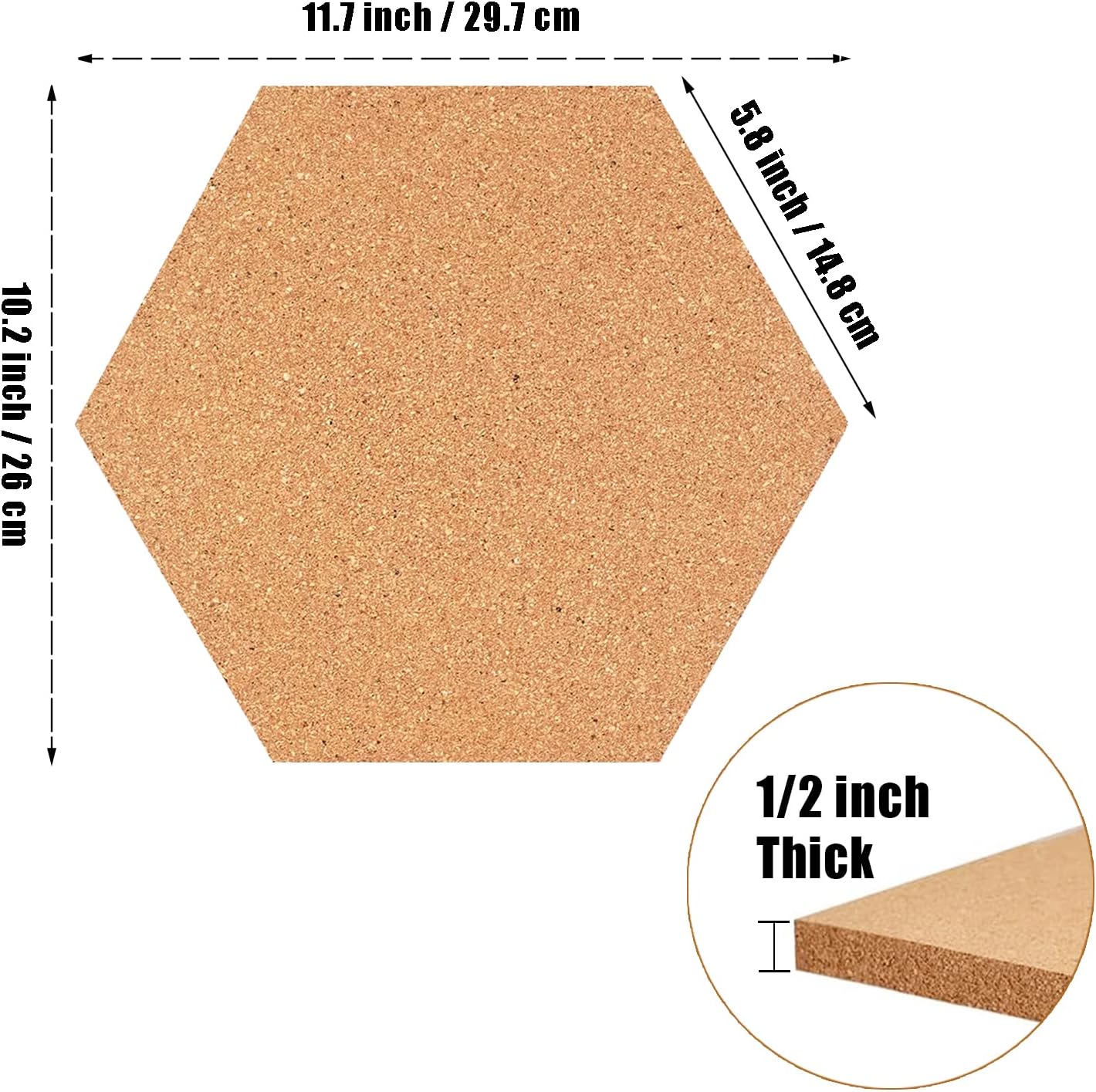 Tablero de anuncios de corcho hexagonal, tableros de corcho pequeños de 12 pulgada de grosor para paredes, azulejos de corcho autoadhesivos para