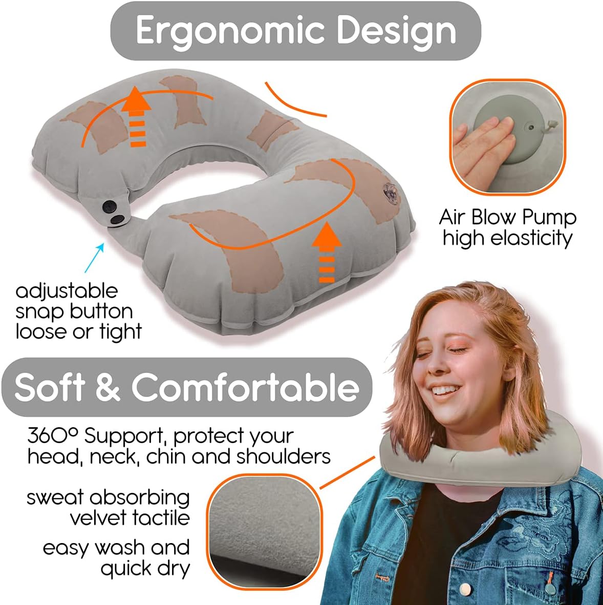 Almohada de viaje, almohada inflable automática en forma de U, cómoda y de apoyo, protector de cabeza y cuello para viajes, avión, oficina,