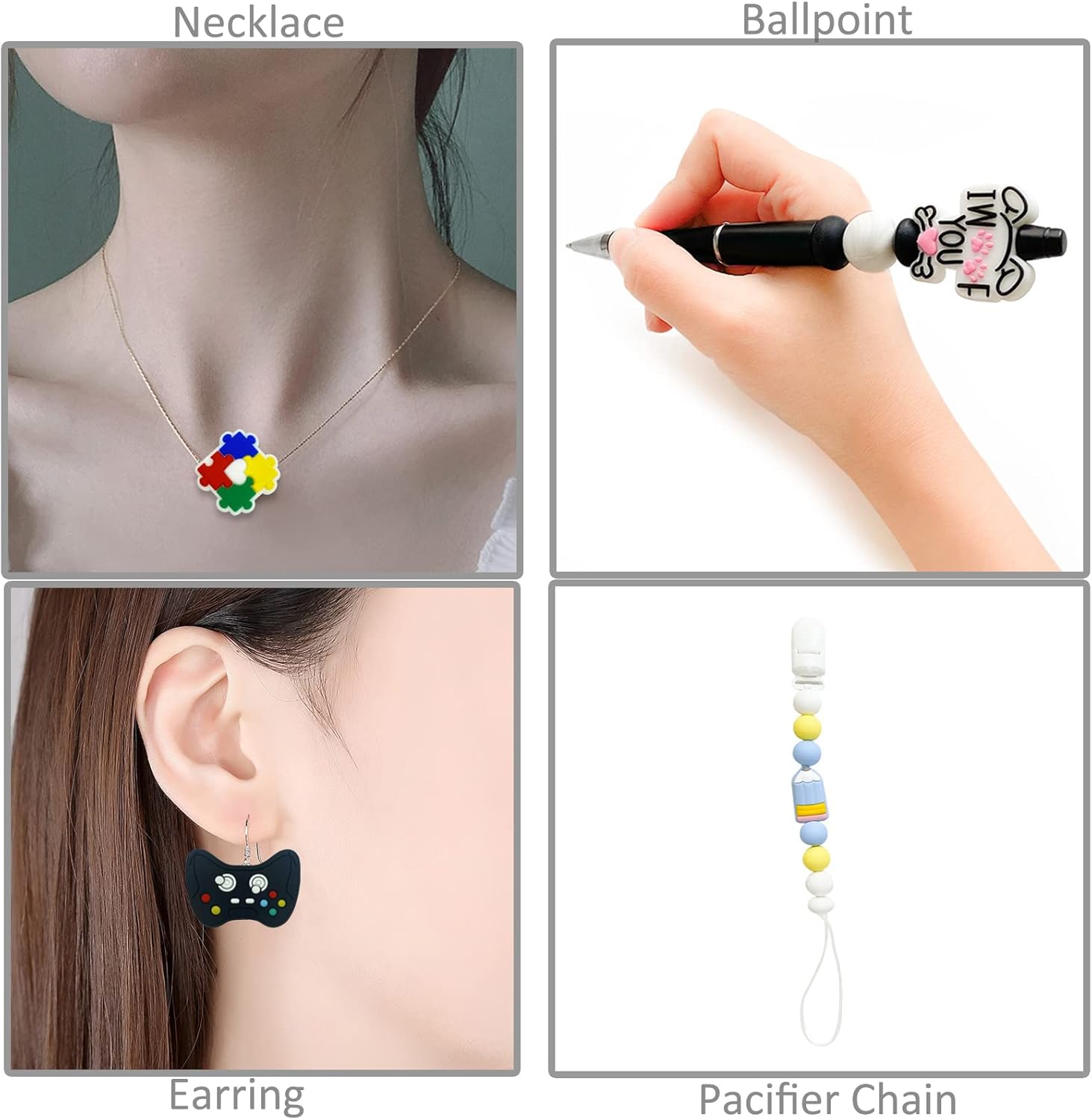 AllGemDiy Cuentas focales de silicona para bolígrafos, personajes, palabras divertidas, cuentas focales, dijes de silicona, kit de fabricación de