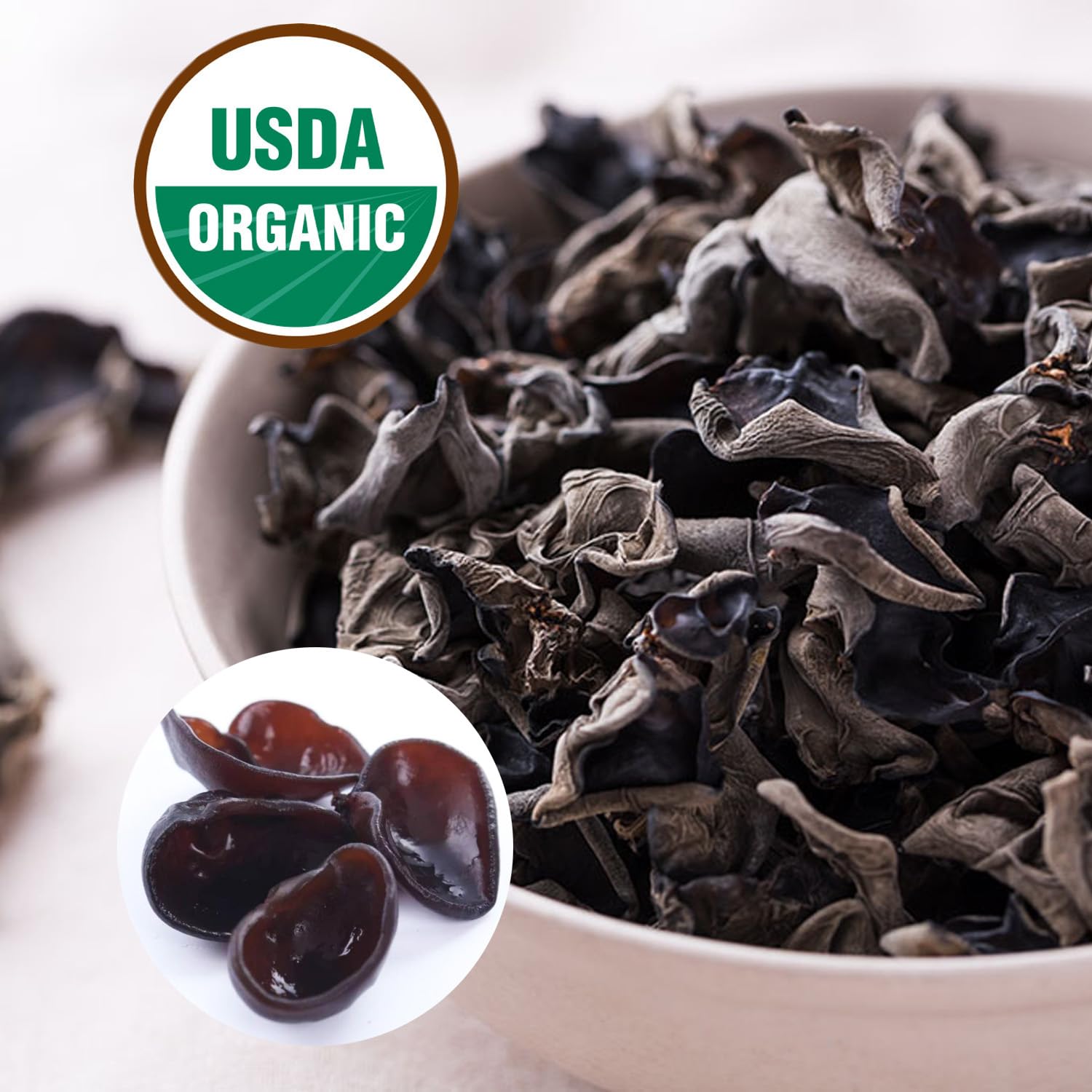 VIGOROUS MOUNTAINS Hongo negro comestible orgánico seco hongo madera oído hongos Auricularia Auricula-judae para cocinar (4OZ)