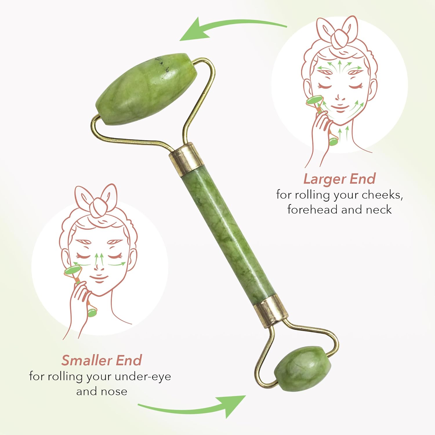 Zoe Ayla – Rodillo facial de cristal de jade, 1 unidad, rodillo facial para mujeres y hombres, masajeador facial de doble extremo, desinflador