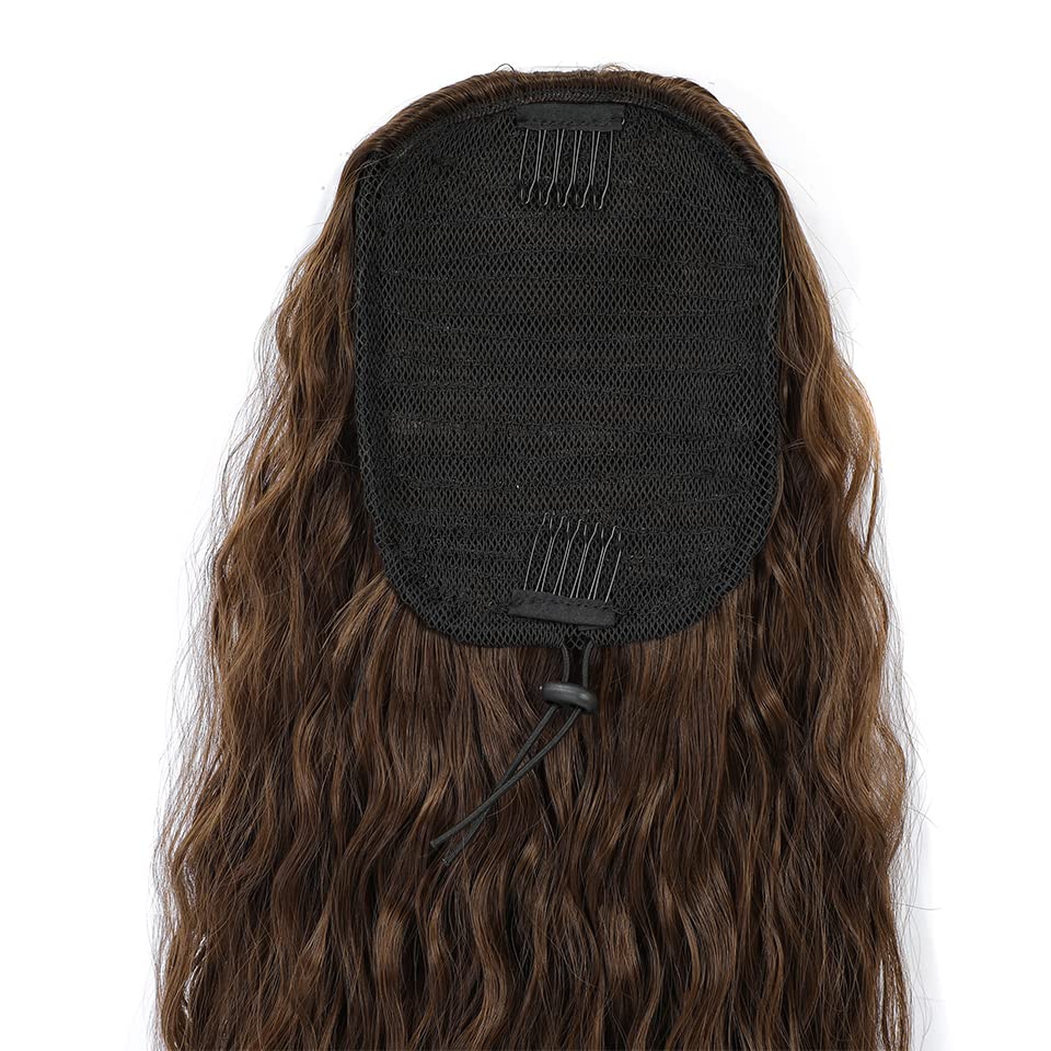 megicaebeauty – Extensiones de cabello sintético rizado con cordón ondulado (marrón)