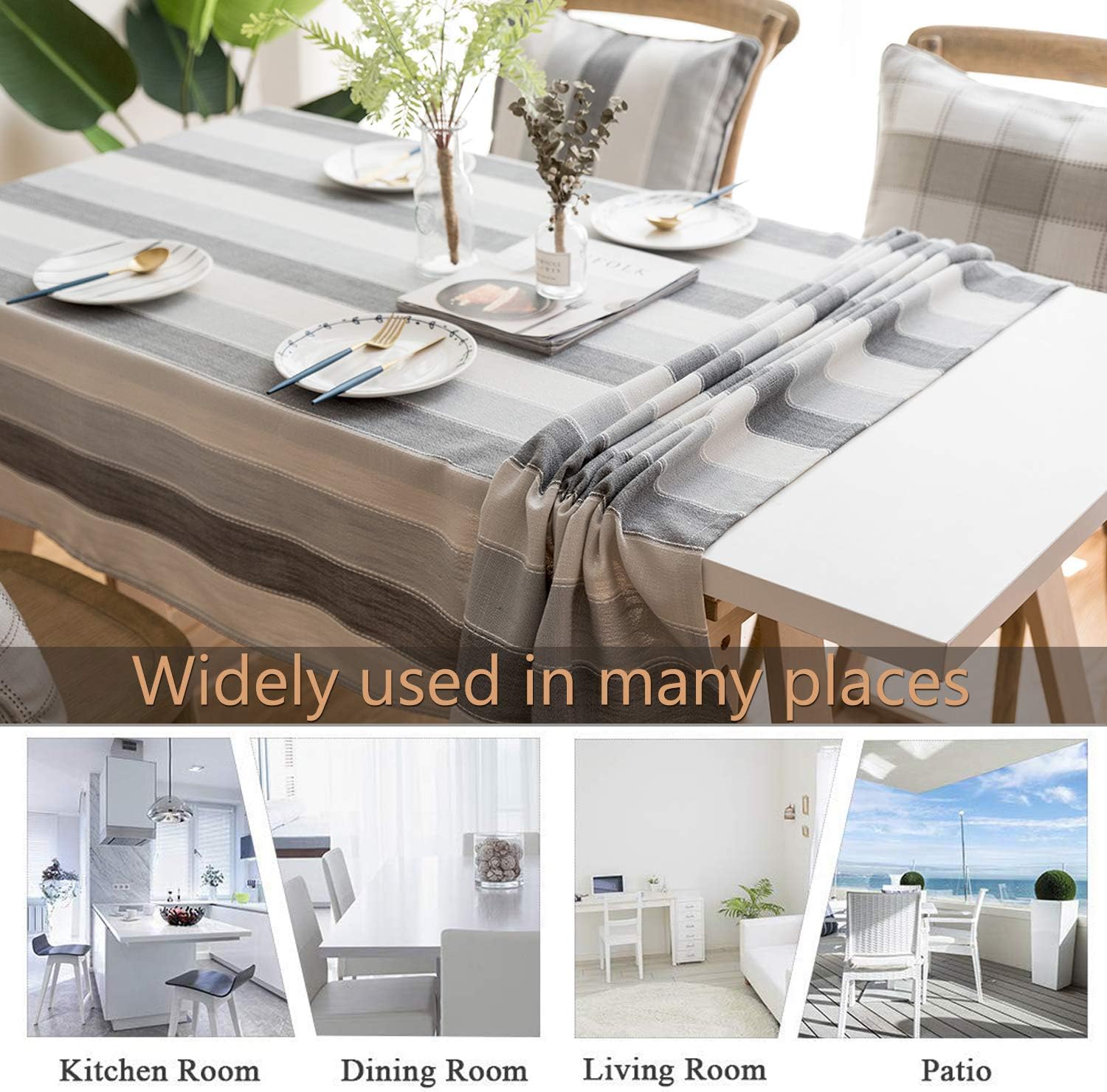 LINENLUX – Mantel rectangular  cuadrado para decoración de mesas de cocina y comedor, diseño a rayas color gris, cuadrado  redondo, 55 x 55pulgadas