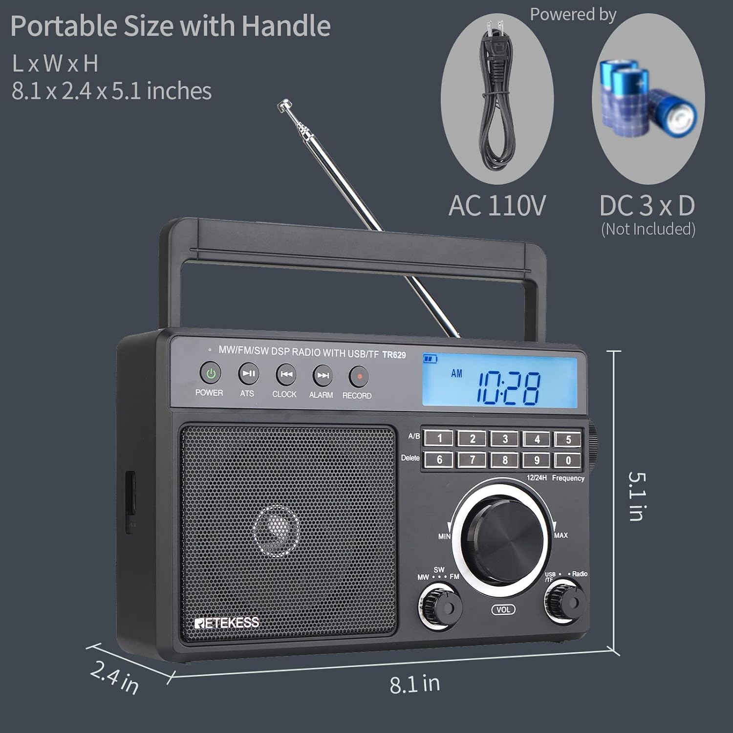 Retekess TR629 Radios portátiles de onda corta radio digital AM FM enchufe con DSP pantalla LCD de retroiluminación ajuste digital y preestablecido - Imagen 7