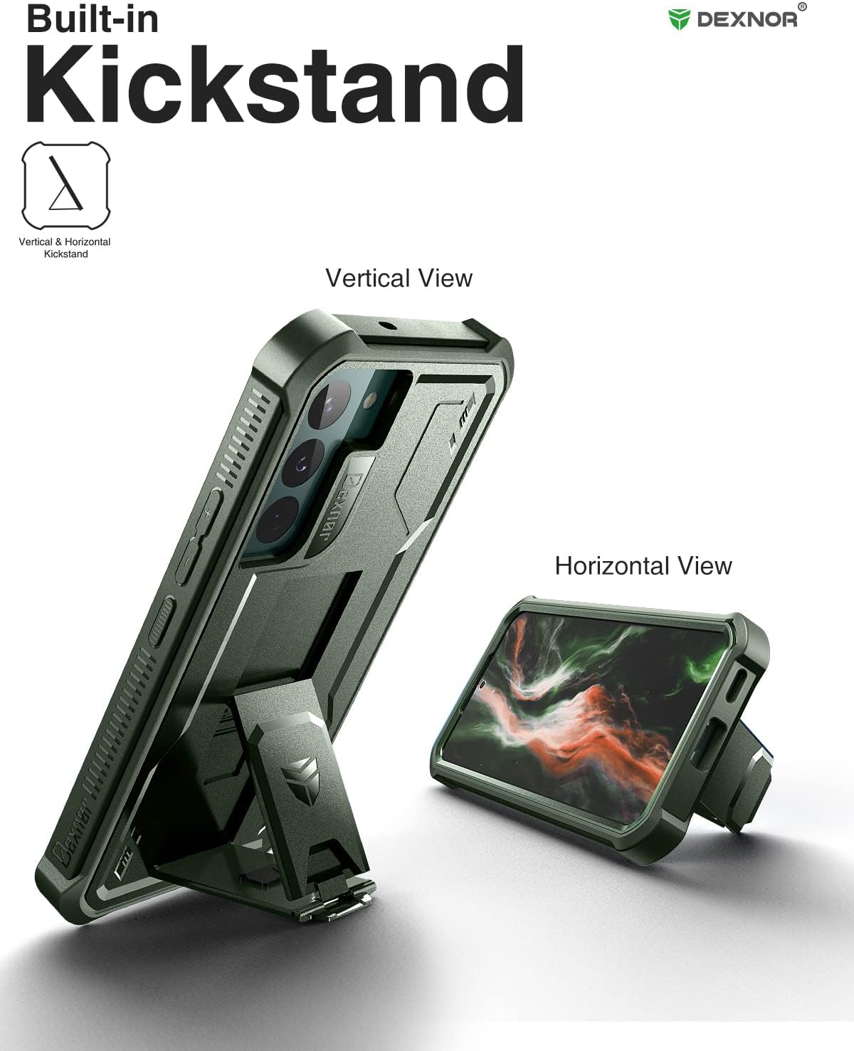 Dexnor Funda para Samsung Galaxy S22, protector de pantalla y soporte integrados Protección de grado militar resistente a prueba de golpes para