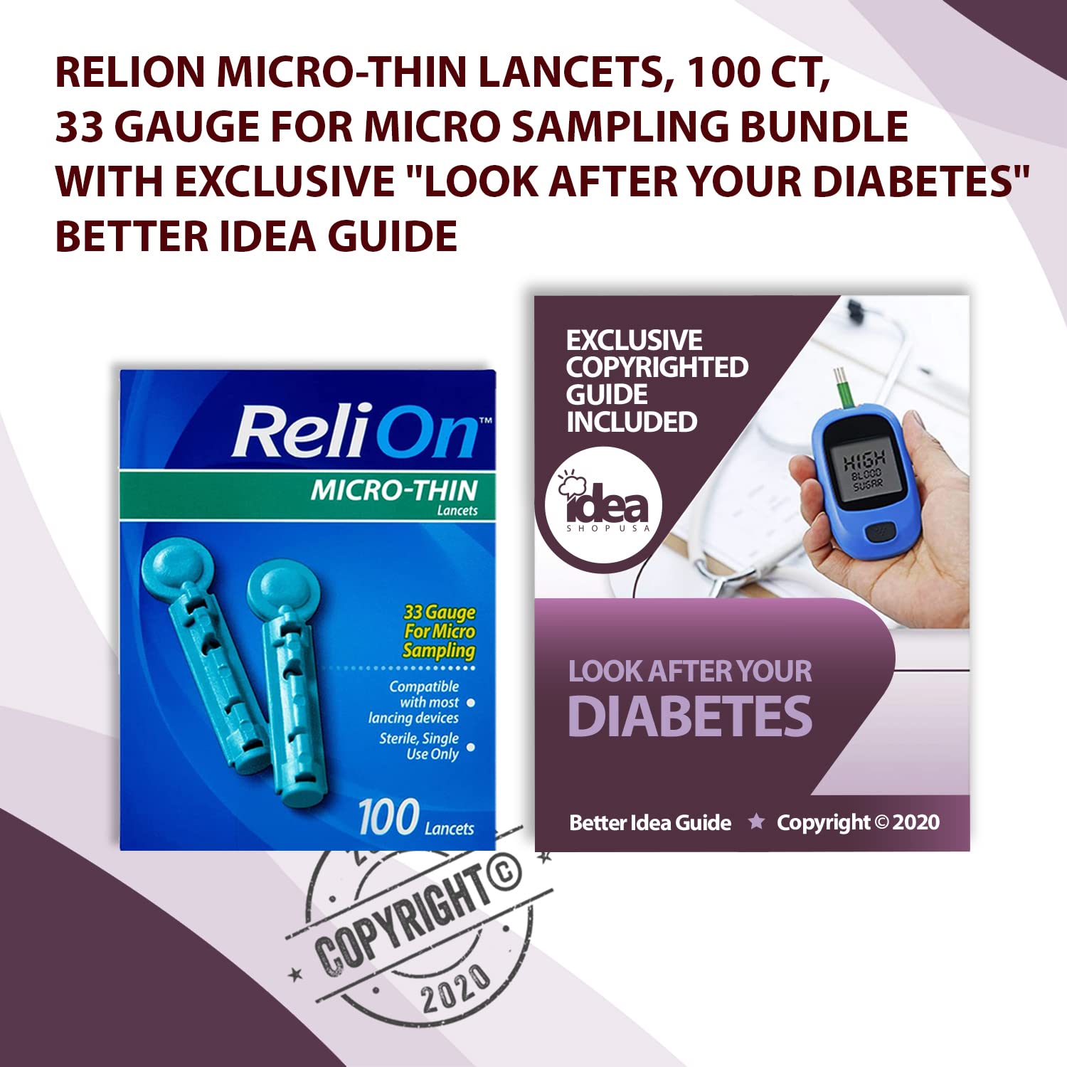 ReliOn – Lancetas microfinas, 100 unidades, calibre 33 para micro muestreo con exclusivo “Cuida tu diabetes”, guía de mejores ideas (2 artículos)