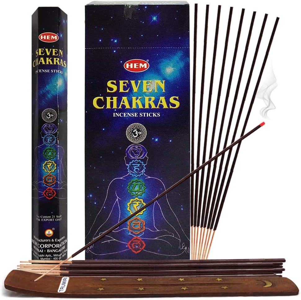Varillas de incienso de 7 chakras y soporte para varillas de incienso, paquete Insence Insense Hem Incienso