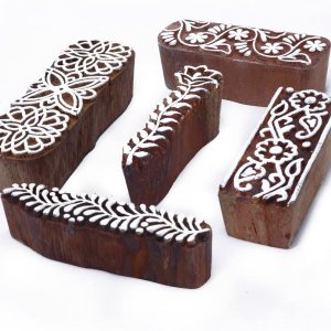 Hashcart  Juego de 5 sellos de madera tallados a mano en forma de borde, bloques de impresión de textiles indios tallados a mano para cerámica de Hashcart  Juego de 5 sellos de madera tallados a mano en forma de borde, bloques de impresión de textiles indios tallados a mano para cerámica de