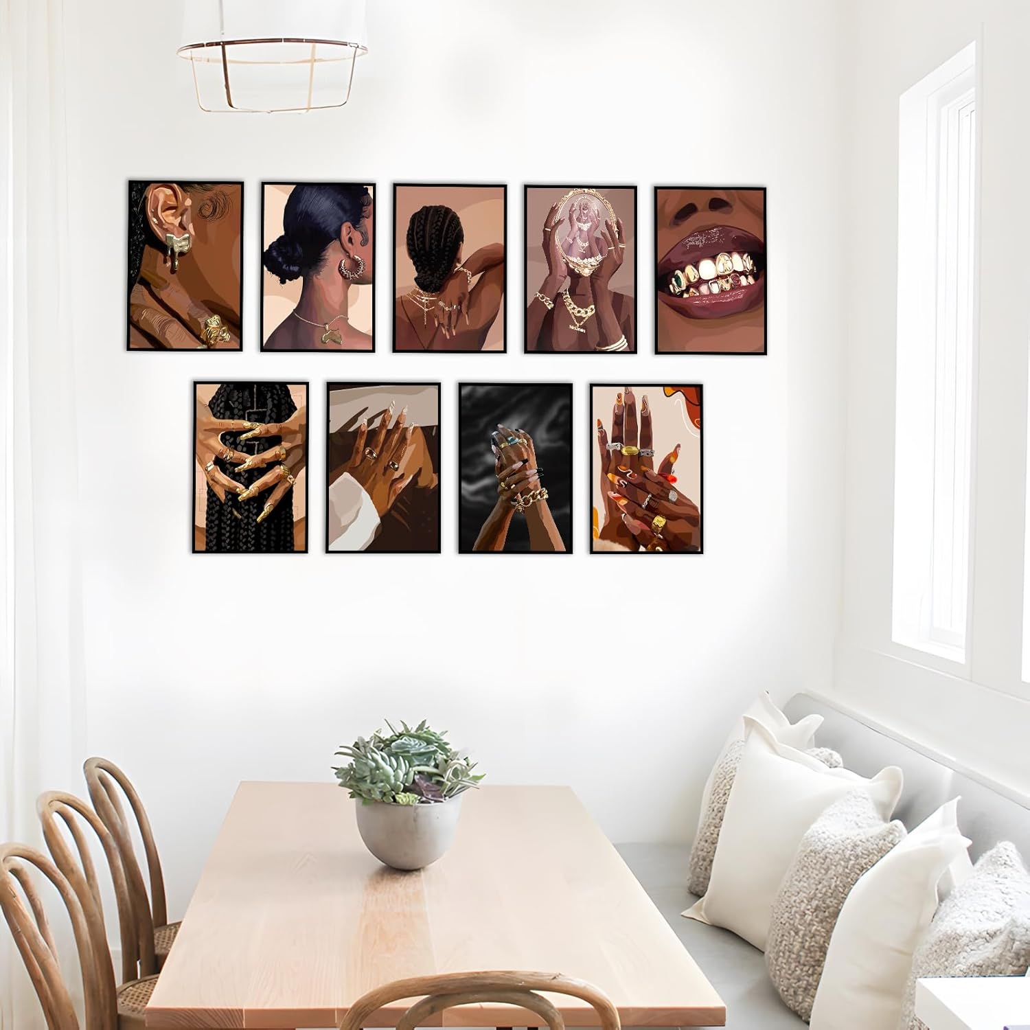 VejiA Impresión artística femenina negra, pintura de pared de estilo bohemio, pintura decorativa abstracta de mujer afroamericana, adecuada para