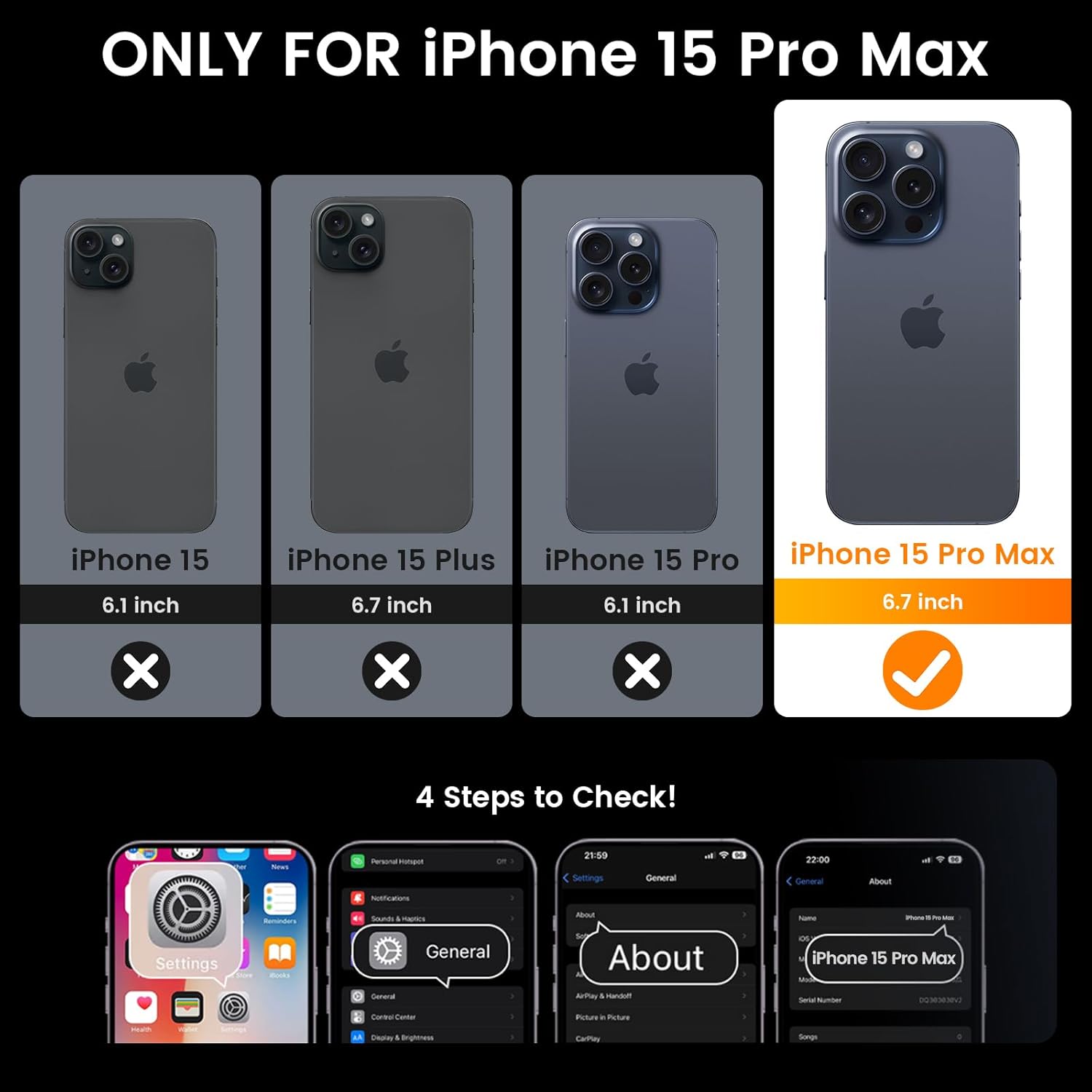 Goton Funda para iPhone 15 Pro Max con protector de pantalla – Funda protectora para cámara deslizante con soporte de anillo, resistente a los