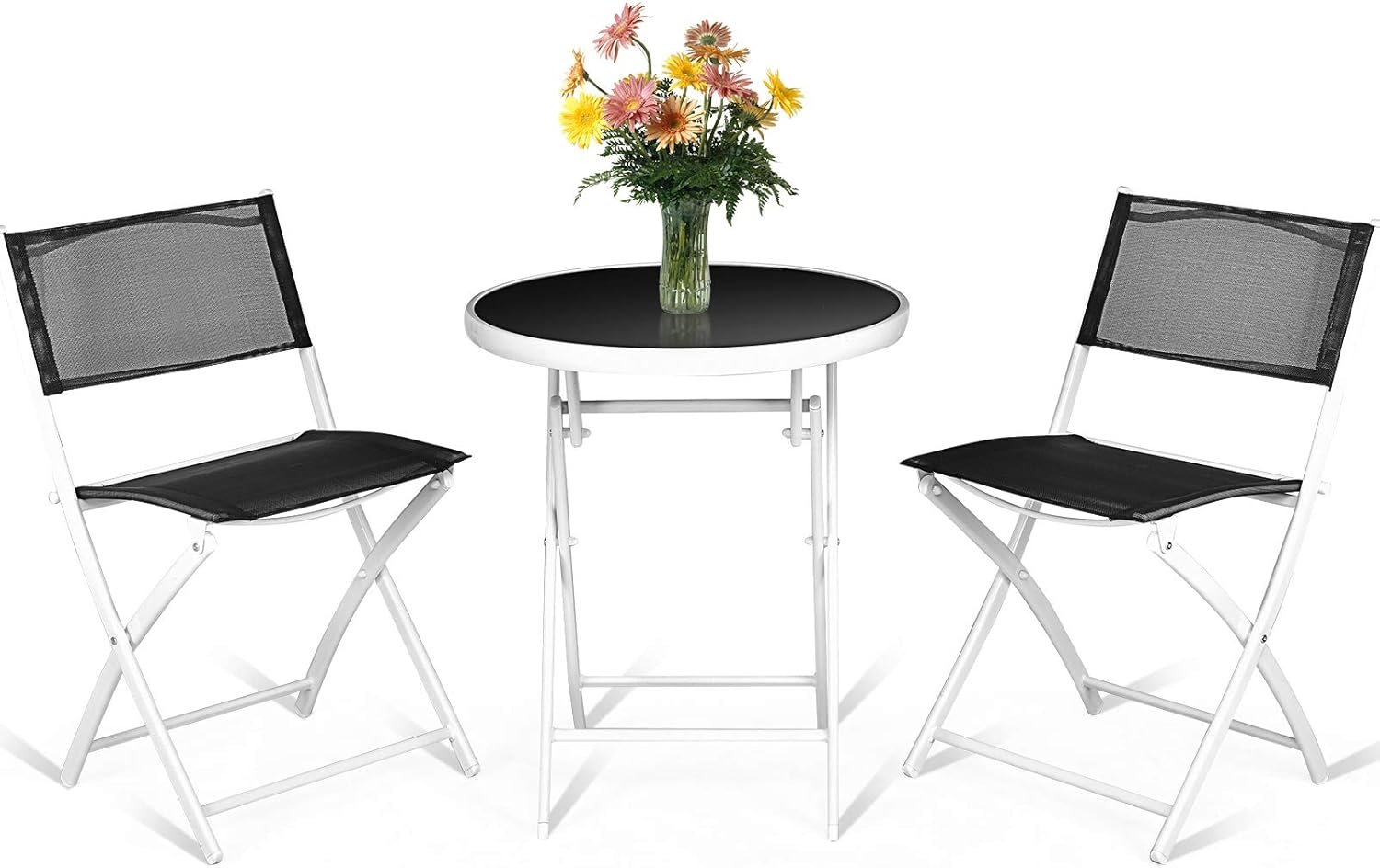 S AFSTAR Juego de 3 piezas, sillas plegables y mesa para interior y exterior, patio, balcón, jardín, junto a la piscina (negro)
