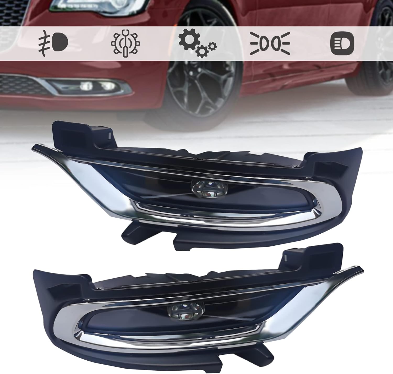 Par de luces antiniebla LED cromadas para conductor y pasajero con interruptor para Chrysler 300 2015-2021