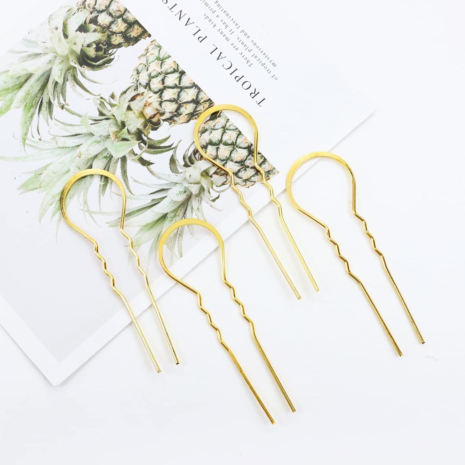 Dizila Paquete de 40 horquillas de metal dorado en forma de U en blanco, palillos chinos, palillos chinos para el cabello, base de moño rápido,