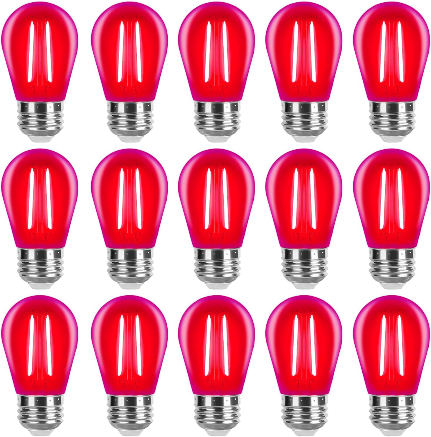S14 – Bombilla LED roja de 2 W, bombillas de repuesto para cadena roja, inastillables, impermeables, decorativas, E26, filamento rojo, E26,