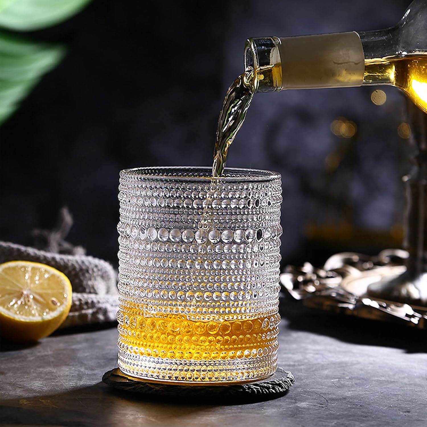 Hobnail – Juego de 6 vasos de cristal vintage de 12 onzas, vasos de agua, vasos de agua, cristalería transparente en relieve para cerveza, jugo,