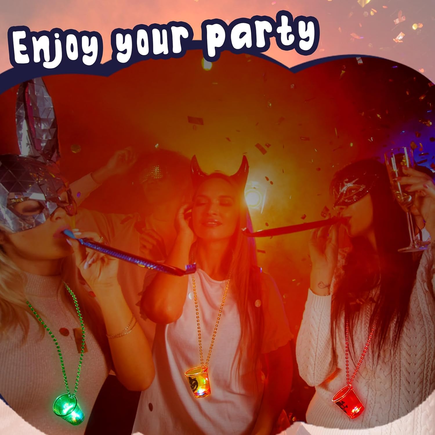 12 piezas de cristal de chupito de Halloween con luz LED, collar de cuentas, vasos de chupito de plástico que brillan en la oscuridad, collares de