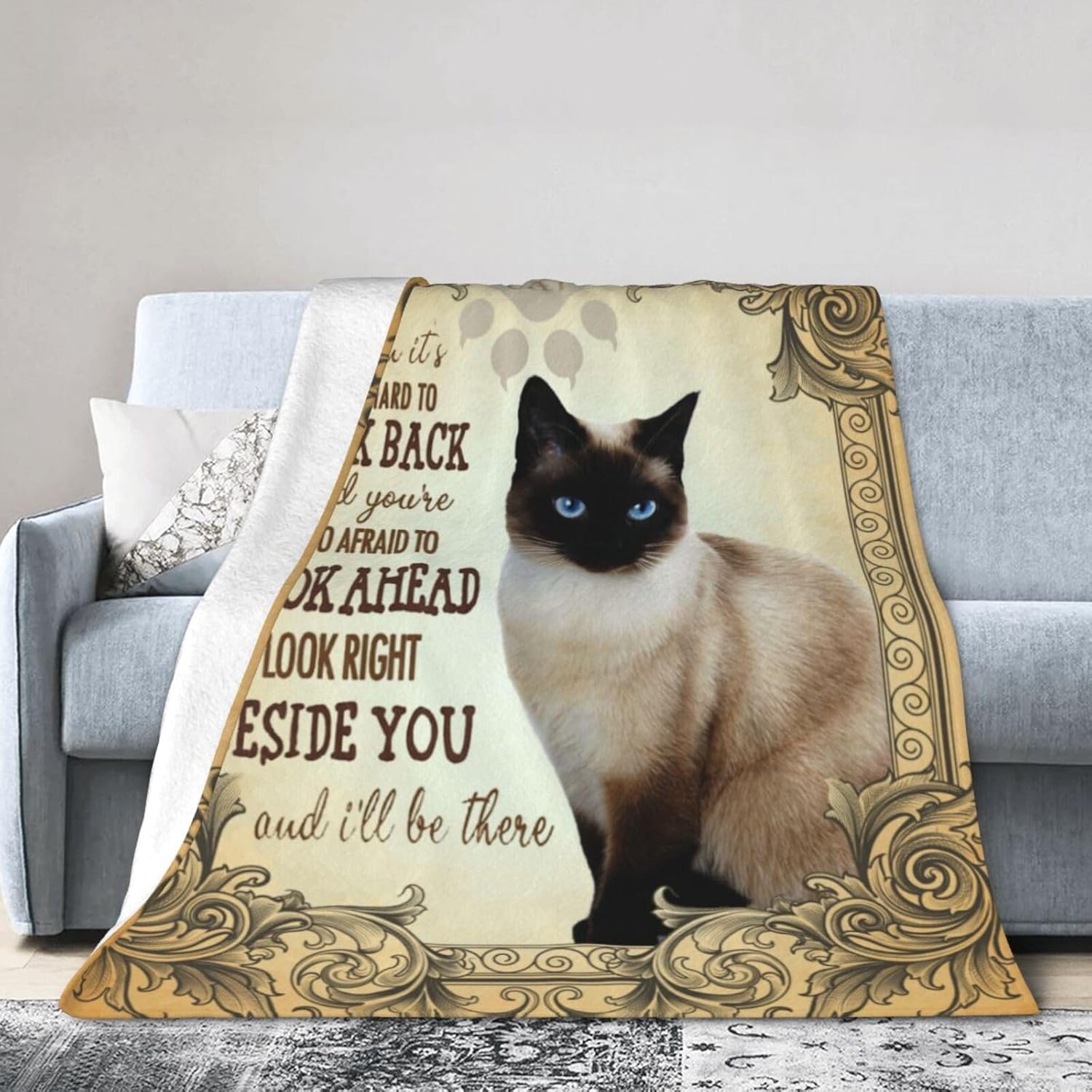 Manta de animal de gato siamés, ultra suave, ligera, antibolitas, acogedora manta de vellón para todas las estaciones, dormitorio, sala de estar,