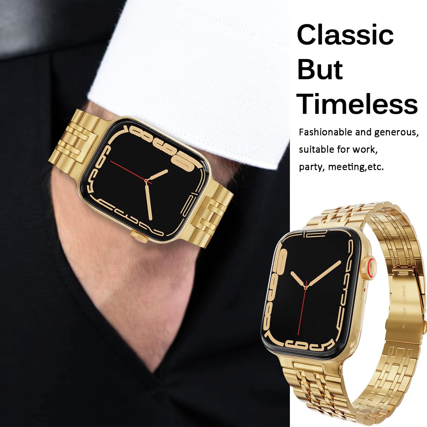 Miimall for Apple Watch 49mm45mm44mm42mm41mm40mm38mm Bands with Stainless Steel Metal Wristband Straps Band Women Men for Apple Watch