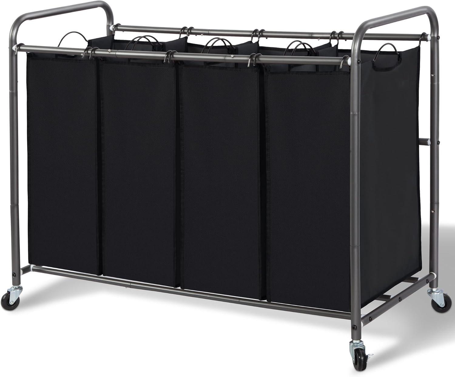 STORAGE MANIAC Clasificador de ropa sucia de 4 secciones, cesta para la ropa sucia con ruedas, clasificador de cestas de lavandería, cesta
