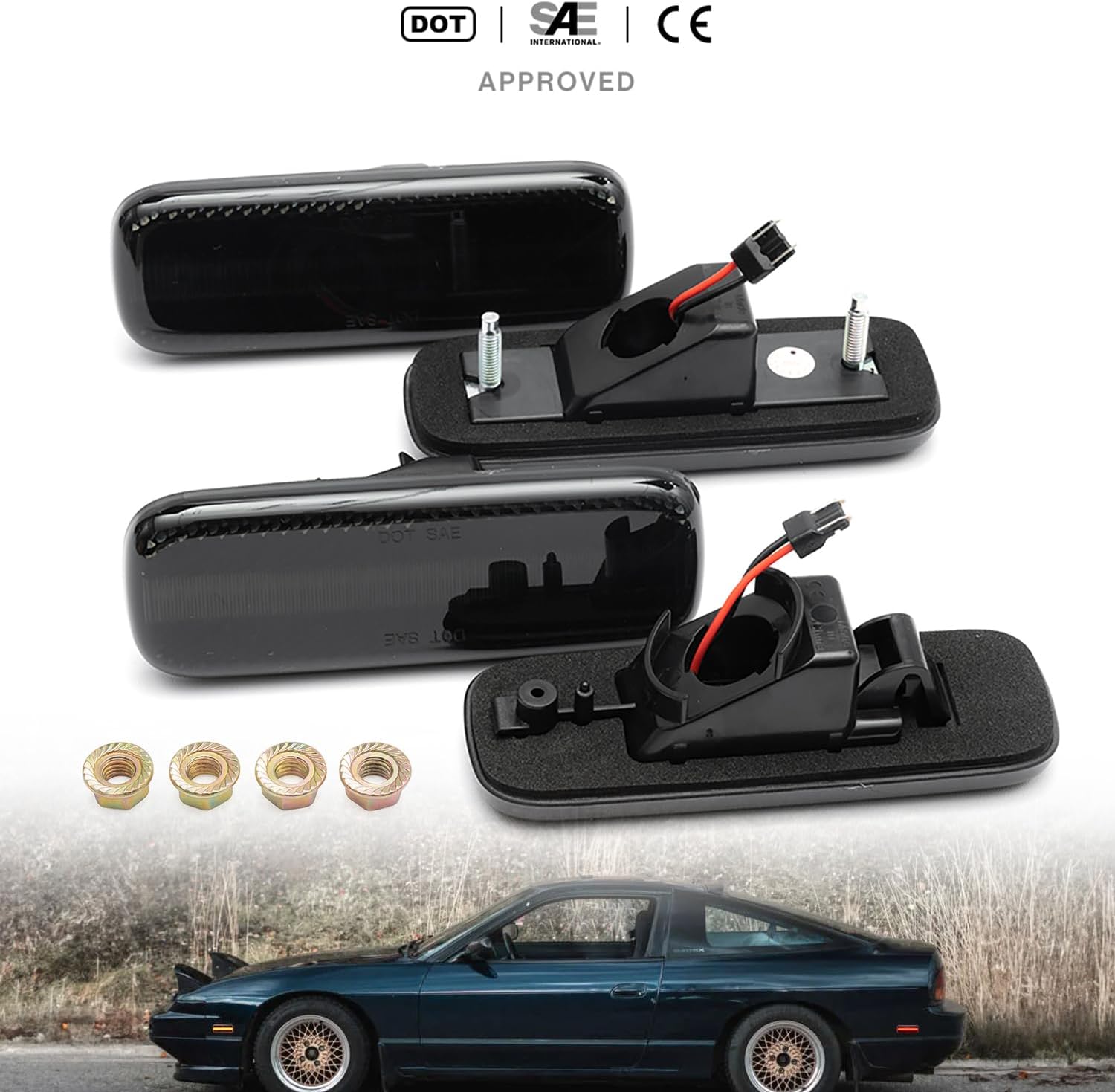 Luces LED de posición laterales de repuesto para Ni’ssan 240SX S13 1989-1994 ámbar delanteras y traseras rojas luces de señal laterales rojas lente