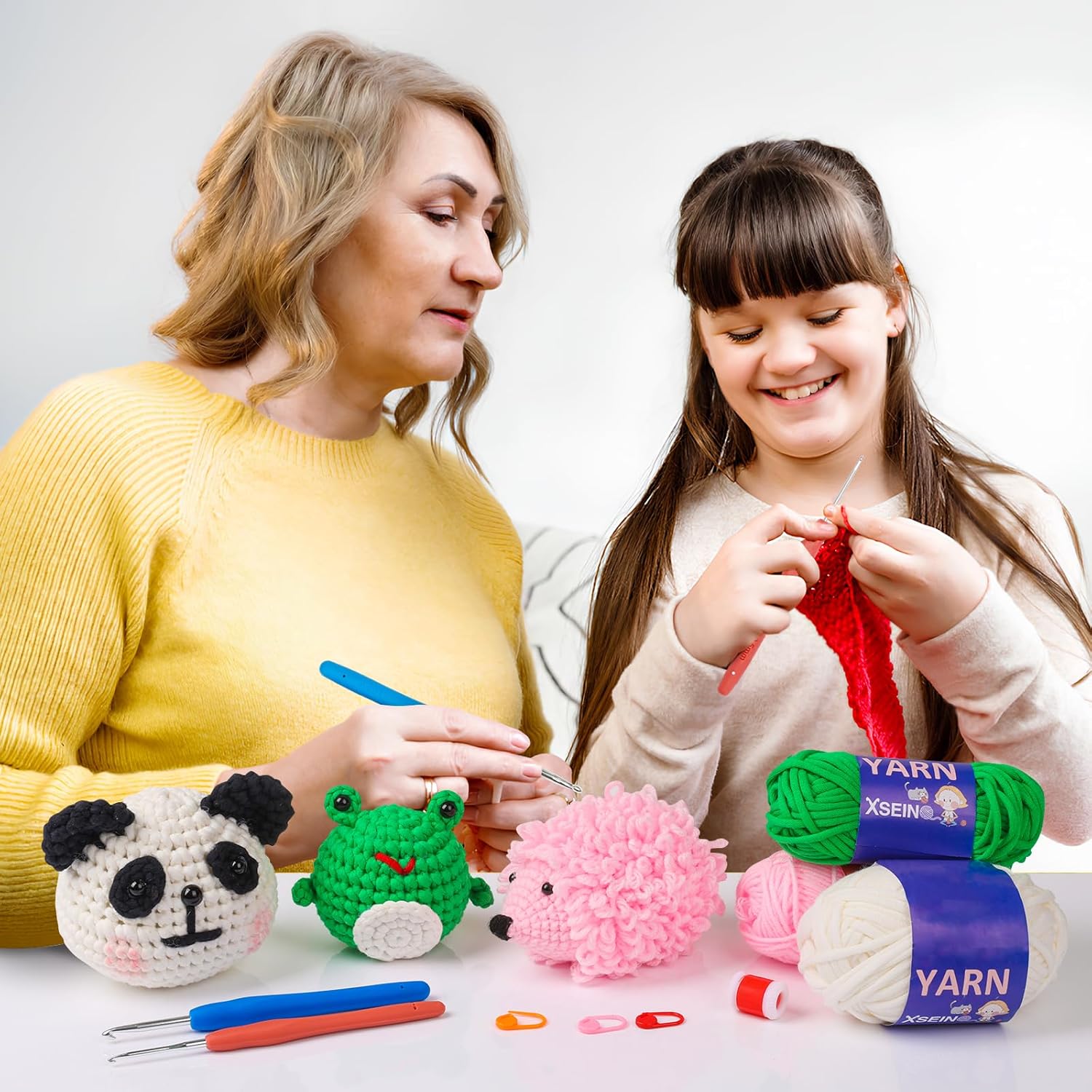 XSEINO Kit de ganchillo para principiantes – Kit de inicio de ganchillo con tutoriales en video paso a paso – Kits de aprendizaje de ganchillo para
