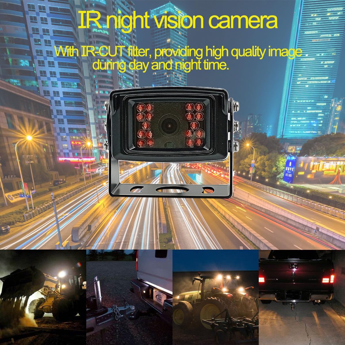 Sistema de cámara de respaldo con cable AHD 1080P de 7 pulgadas, línea de guía, cámara impermeable IP69K, visión nocturna, a prueba de vibraciones