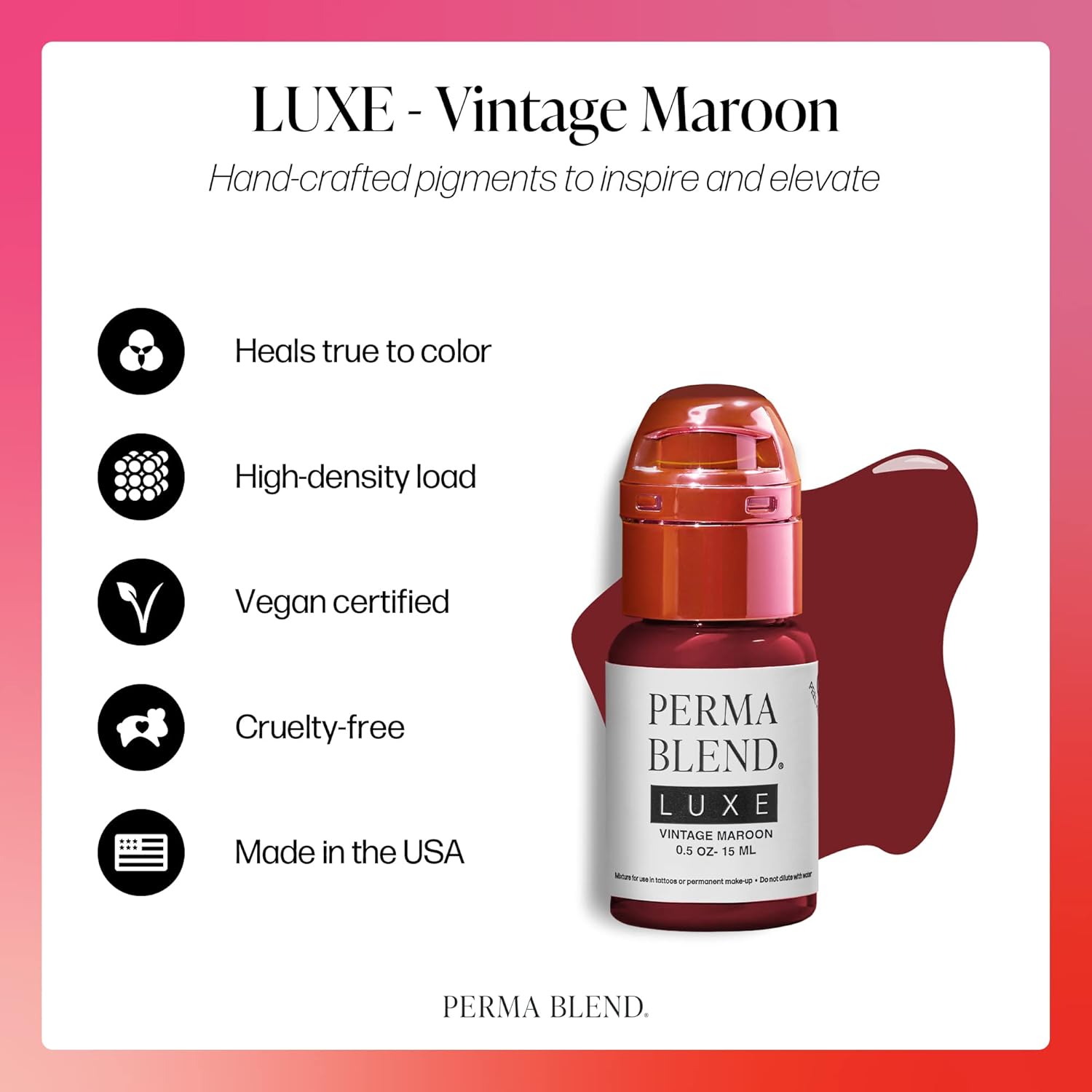 Perma Blend Tinta de pigmento de labios de lujo, suministros profesionales de microblading para tatuajes de labios, granate vintage, 5 onzas.