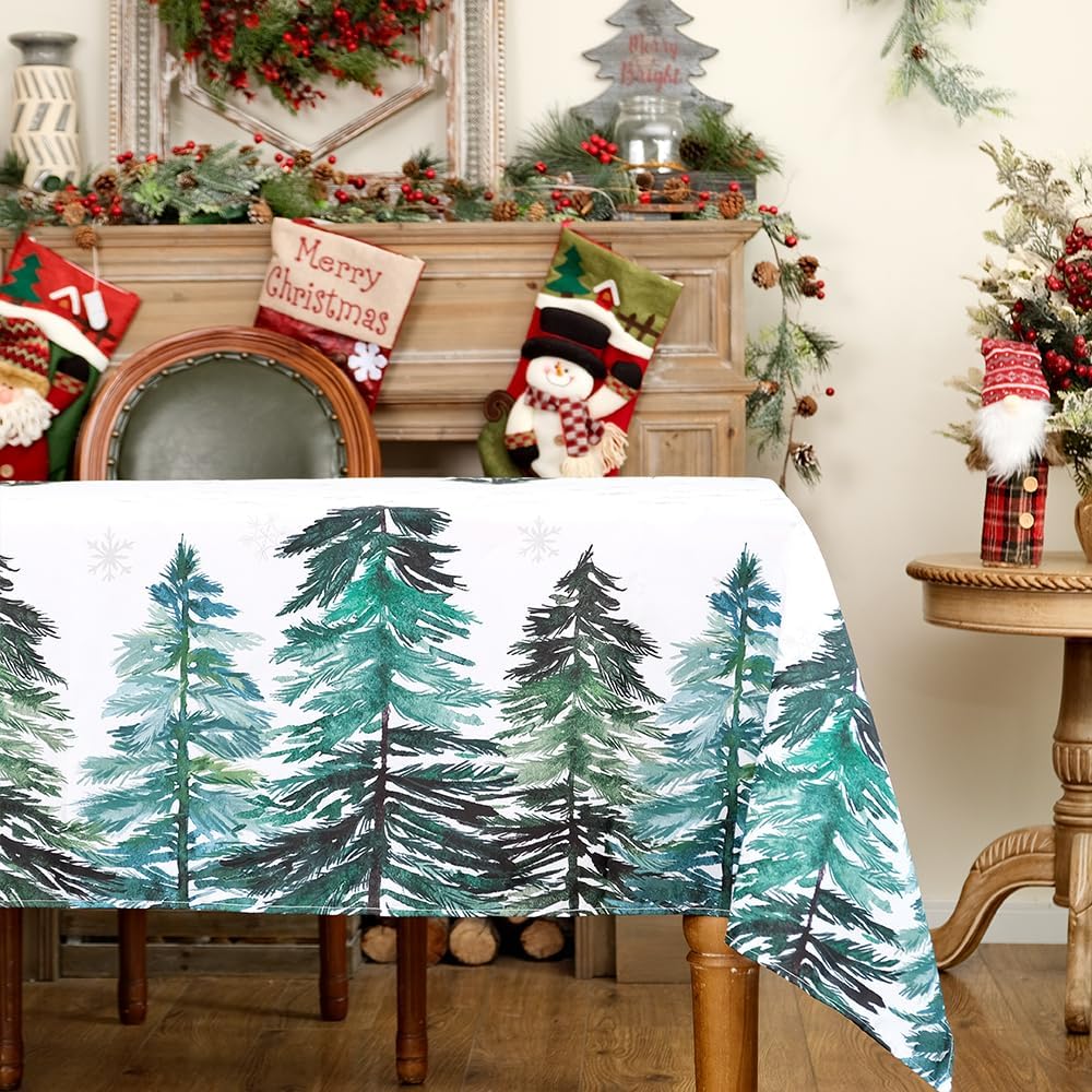 ARKENY ATC460-84 – Mantel de Navidad rectangular de 60 x 84 pulgadas, diseño de copo de nieve de nieve, árbol de Navidad, decoración de interiores y
