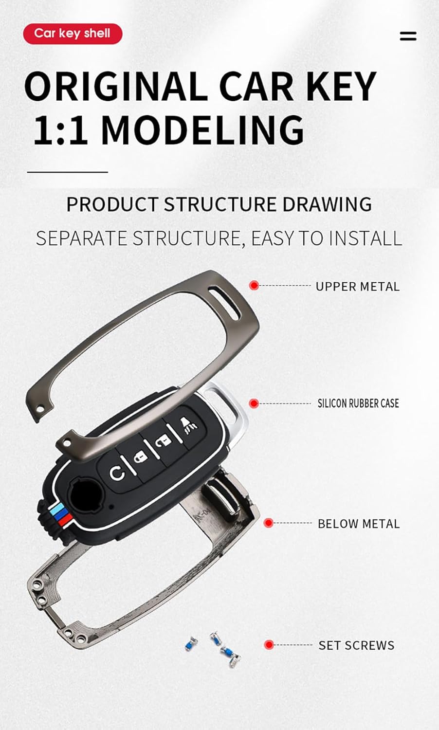 ontto Funda para llave de automóvil de 4 botones, funda inteligente para llave de metal, guante, protector completo para Nissan X-Trial Kicks Rouge