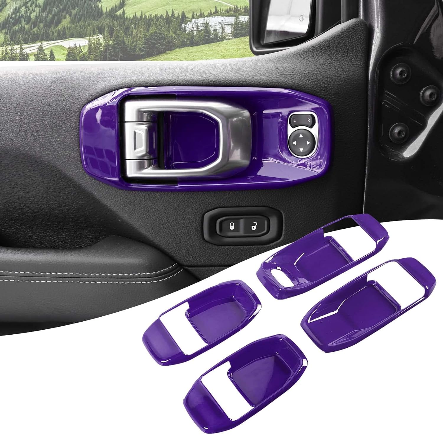 Cubierta interior para manija de puerta compatible con Jeep Wrangler JL 2018-2022 de 4 puertas (morado)