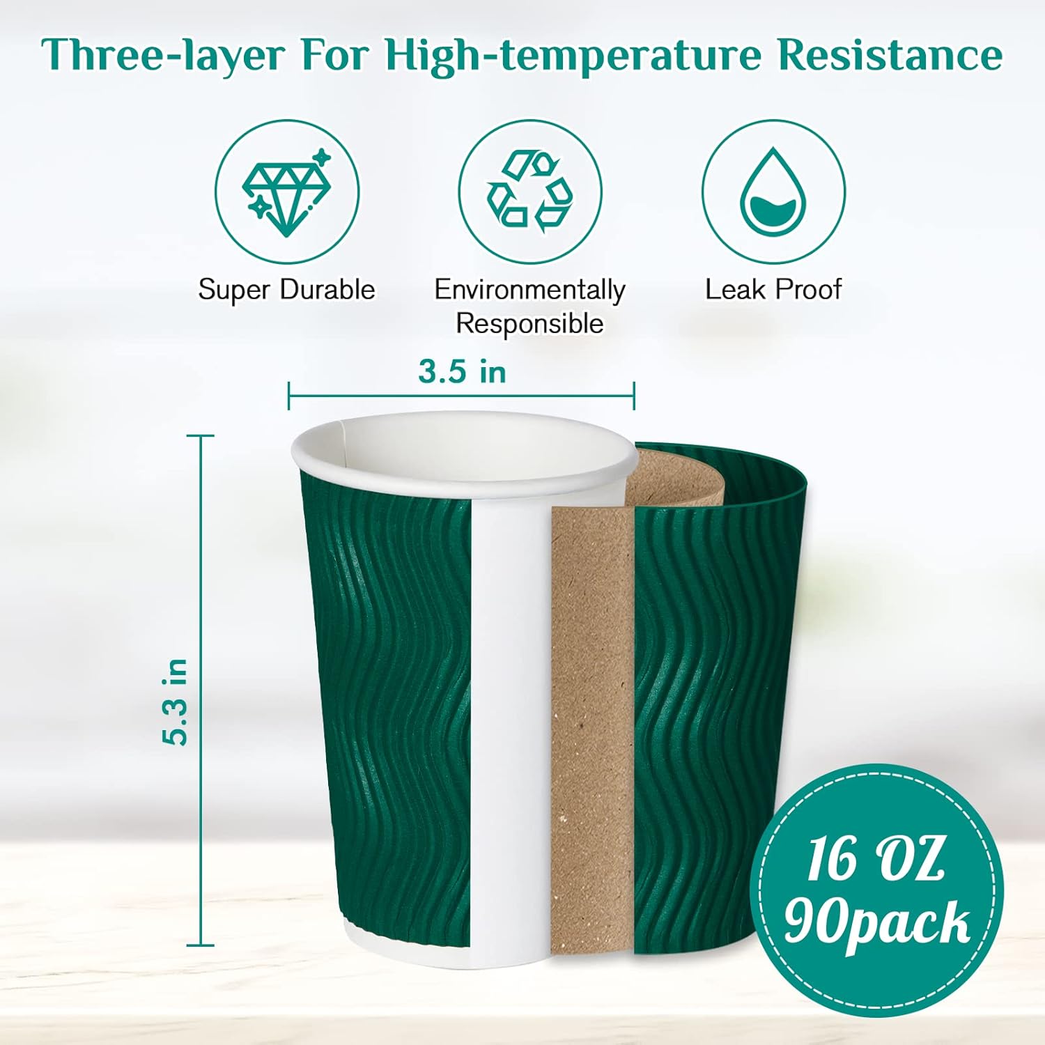 MUCHII Tazas de café de papel de 16 onzas, 90 tazas de café desechables multicolores, tazas de café caliente de papel ondulado aislado para café,