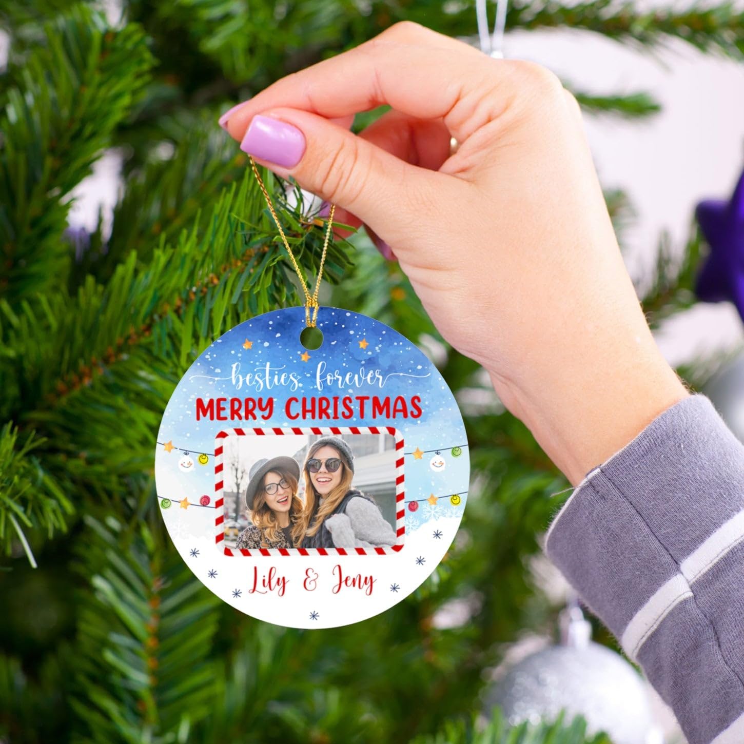 Adornos de Navidad con foto personalizada 2023 para amigos, mejores para siempre, adorno de feliz Navidad, regalo de adorno de Navidad personalizado