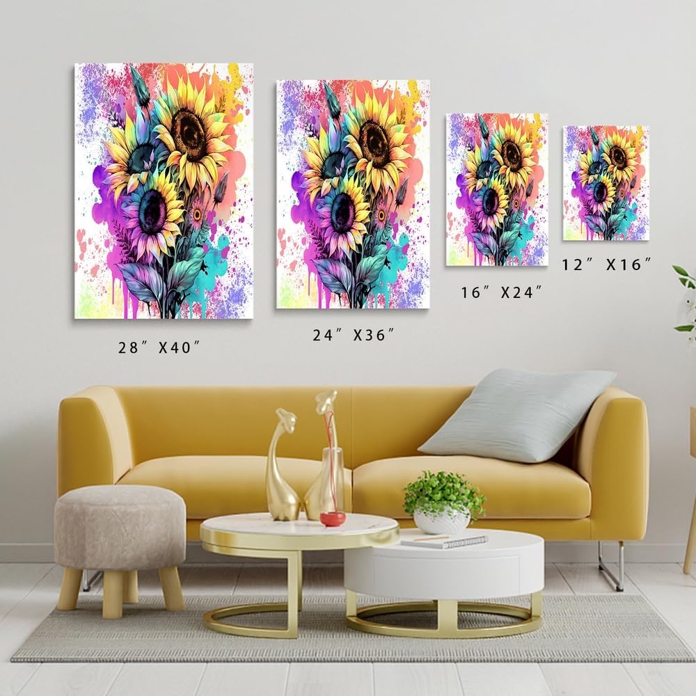 GUBIYU Decoración de baño, lienzo de girasol, arte para pared, acuarela, mariposa, flores, pintura floral, amarillo, rosa, morado, verde azulado,