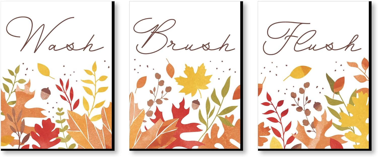 Big Dot of Happiness Follaje de otoño  Arte de pared de hojas de otoño para niños, 7.5 x 10 pulgadas, juego de 3 letreros  lavado, cepillo y descarga