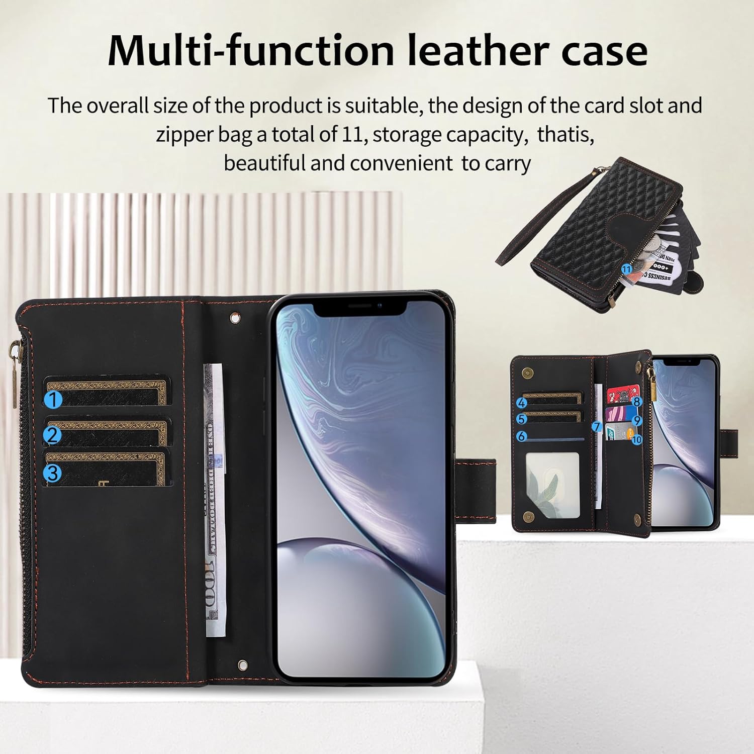 Asuwish Funda de teléfono para iPhone Xs X 10 10s Funda tipo cartera con protector de pantalla de vidrio templado y correa para la muñeca con