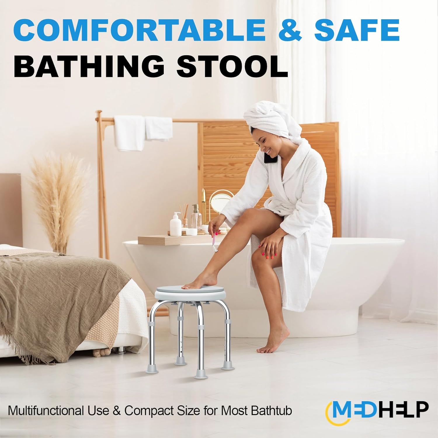 Medhelp Silla de ducha con respaldo para interior de ducha y taburete de ducha para bañera, taburete de ducha ajustable, asiento de baño