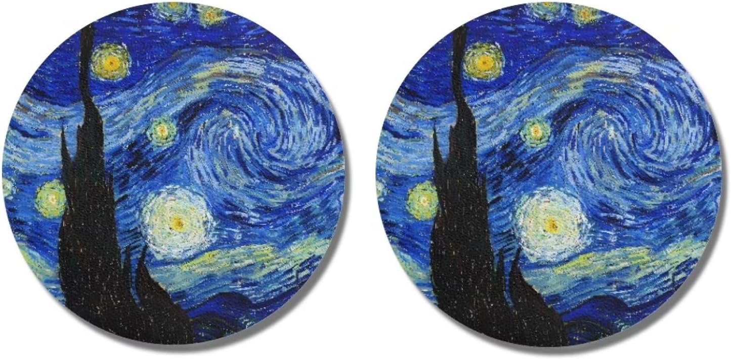 Paquete de 2 posavasos universales para vehículos con Van Gogh Starry Night impermeable, antideslizante, extraíble, portavasos para auto, camioneta,