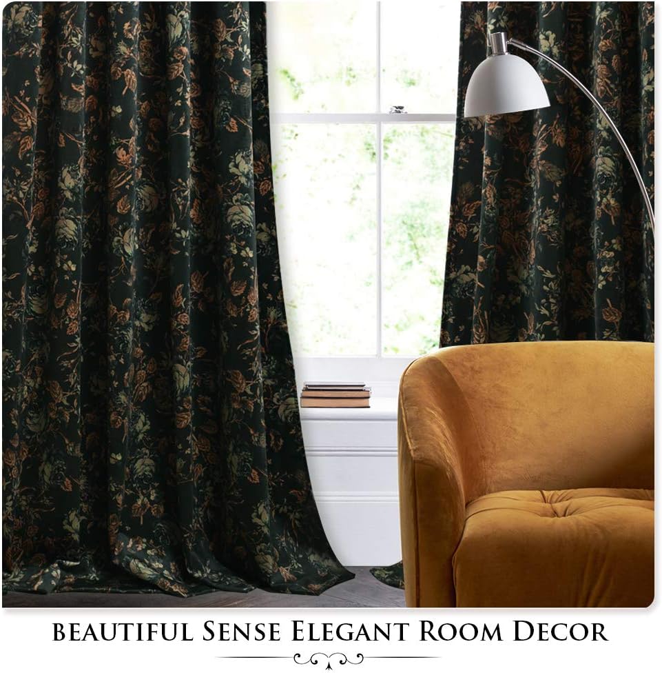 StangH Cortinas de terciopelo negro para sala de estar  Elegante decoración del hogar, cortinas de terciopelo grueso y pesado con patrón floral