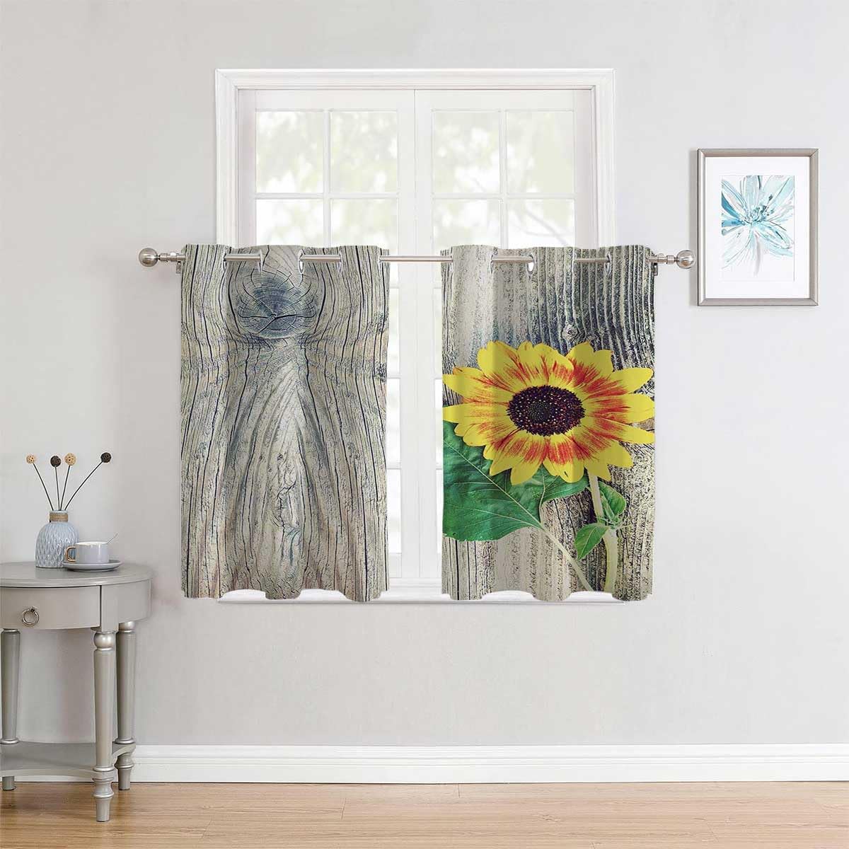 YANFENQI Cortinas a prueba de sonido, decoración de girasol, con ojales, cortinas cortas para armario, cortinas para Ventanas de Cuarto de 63