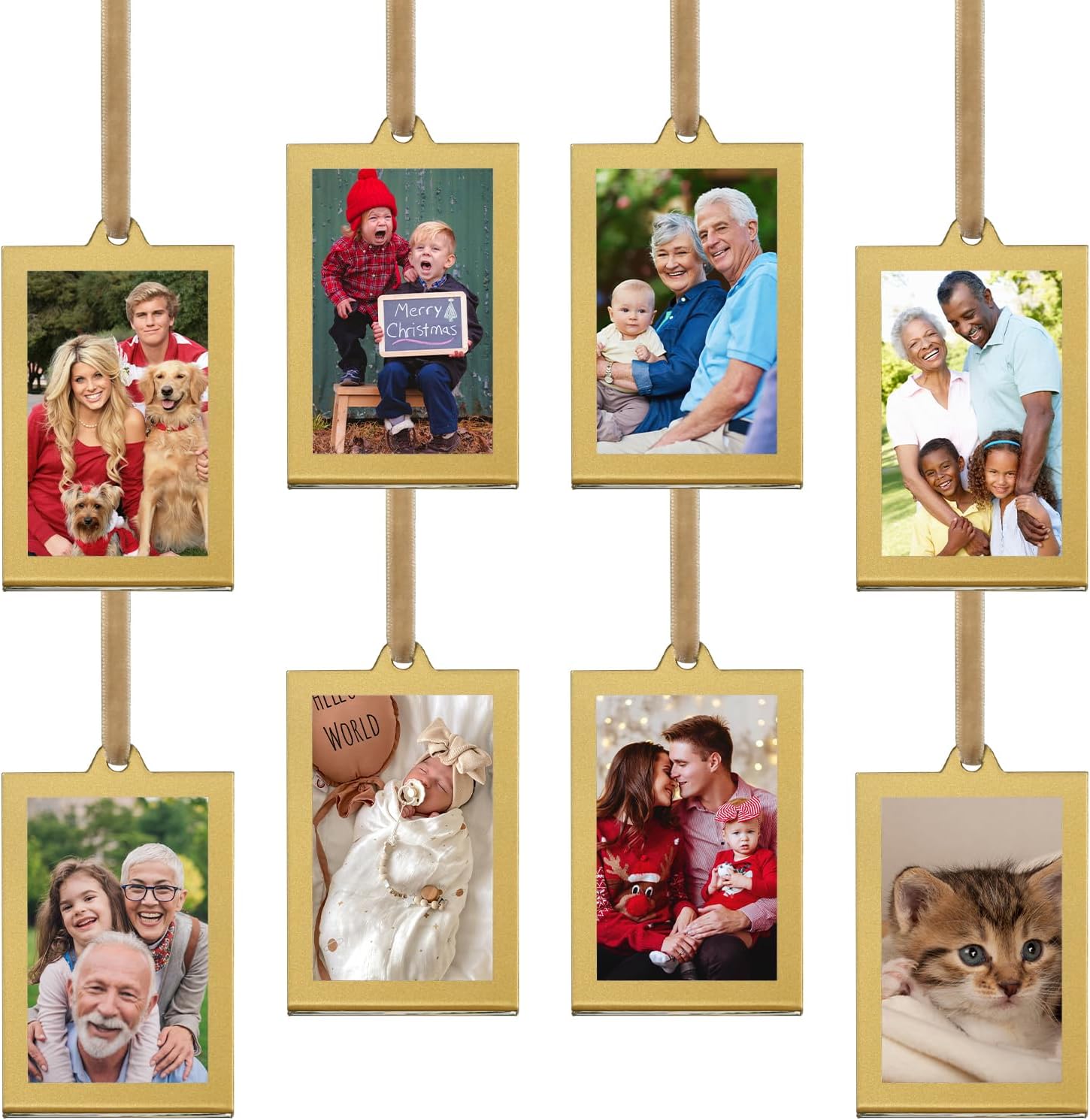 UNIQOOO Juego de 8 adornos de fotos rectangulares de acrílico de Navidad para mostrar imagen, marco de fotos acrílico colgante de 2 x 3 pulgadas,
