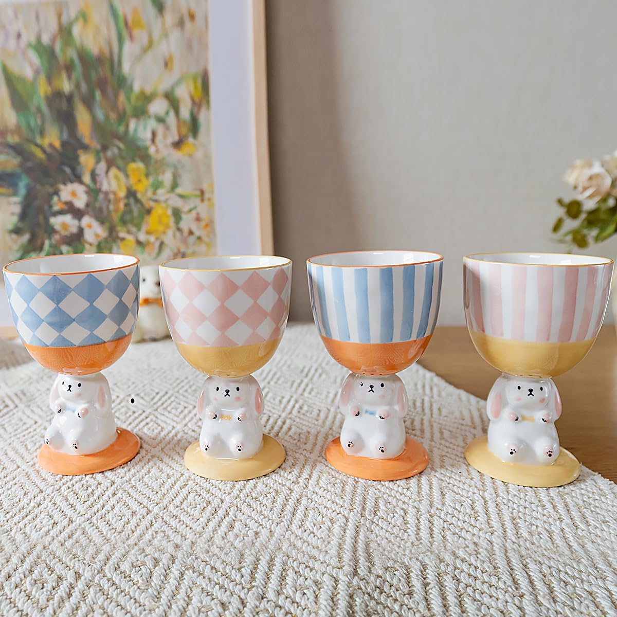 Taza de café original hecha a mano de 8 onzas 3D con diseño de conejo, taza de té de cerámica novedosa para decoración de la cocina del hogar,